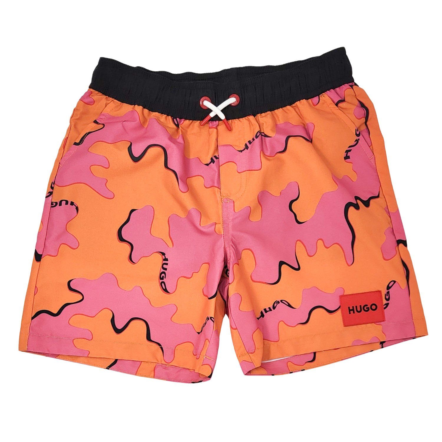 HUGO Badeshorts HUGO Surfershorts orange pink gemustert mit Logo