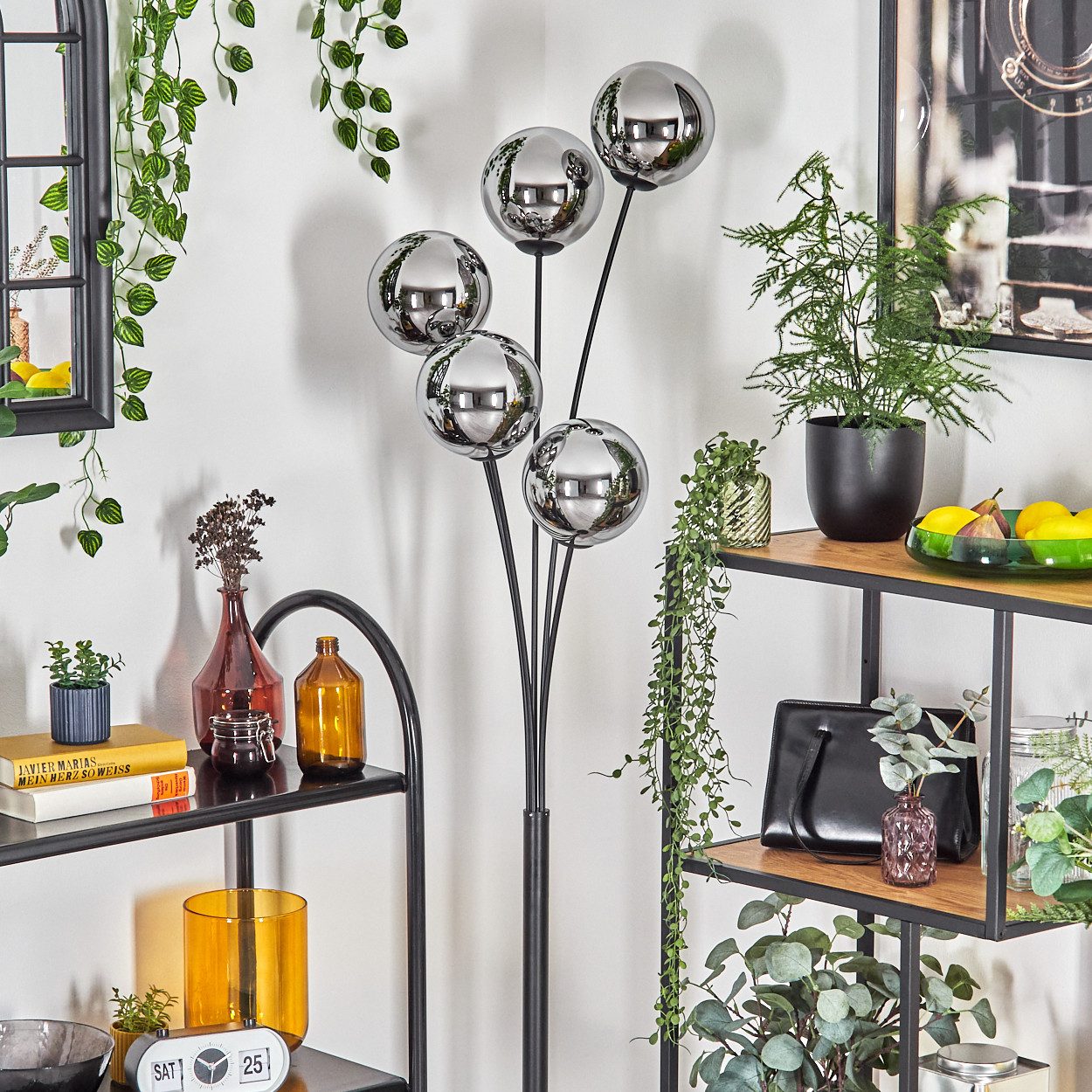 hofstein Stehlampe Stehlampe aus Metall/Glas in Schwarz/Chrom/Rauch mit Fuß günstig online kaufen