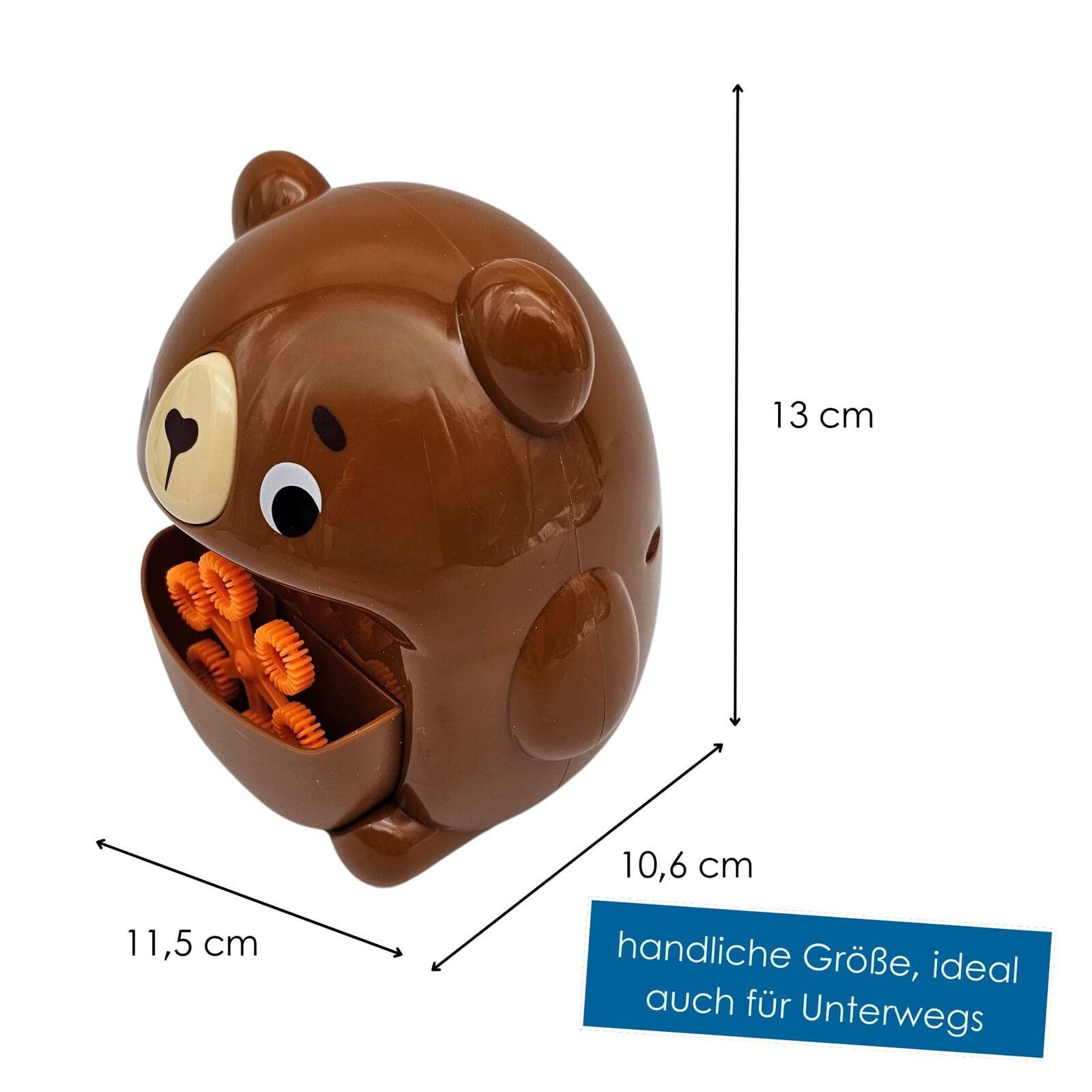 alldoro Seifenblasenmaschine Seifenblasen-Maschine Bär für Kinder ab 3 Jahren, Niedliche Seifenblasenkanone im Set mit 118 ml Seifenblasenflüssigkeit