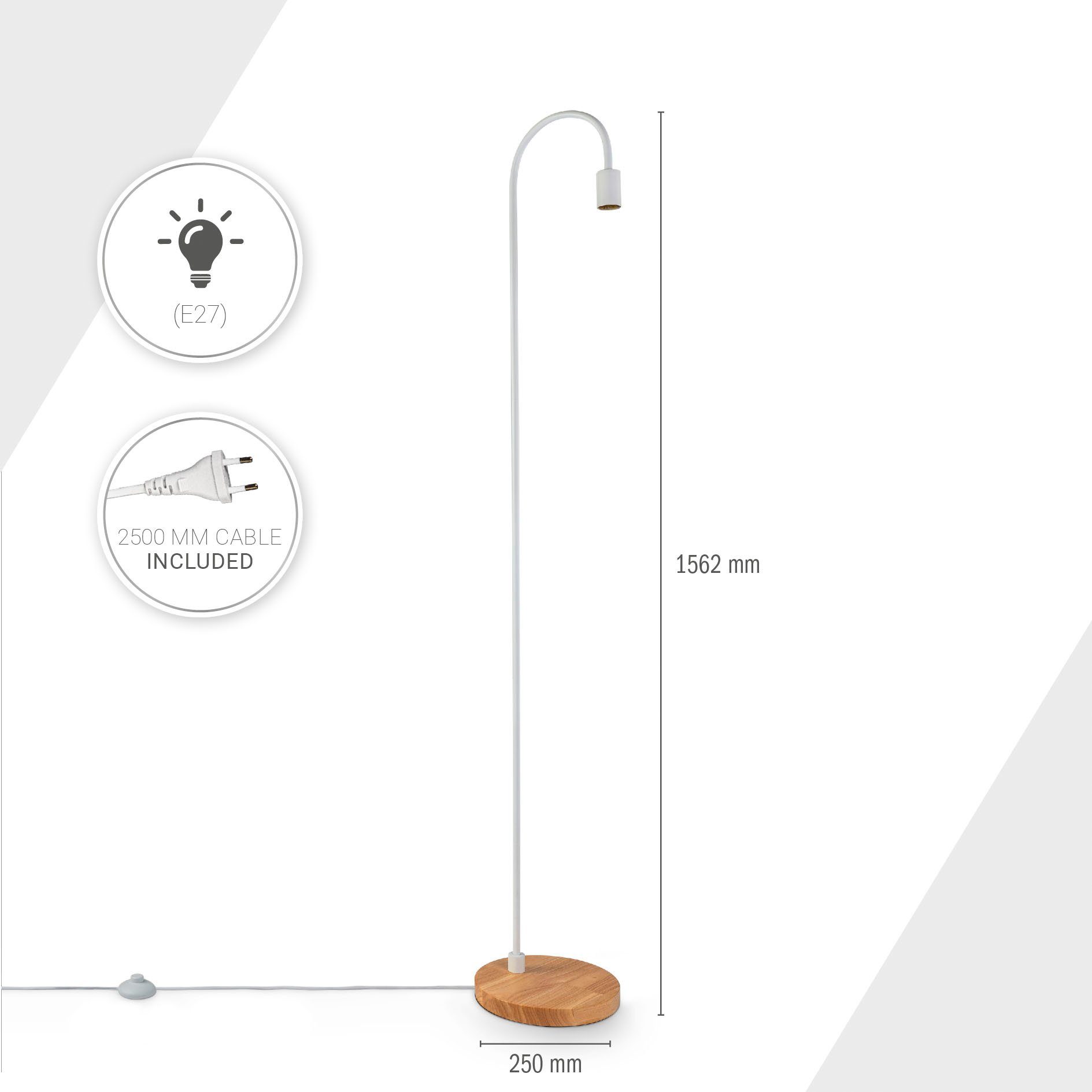 Paco Home Industrial Leuchtmittel, Skandi Minimalistisch Stehlampe WALTER, Holz Wohnzimmer LED Bogenlampe Fuß ohne