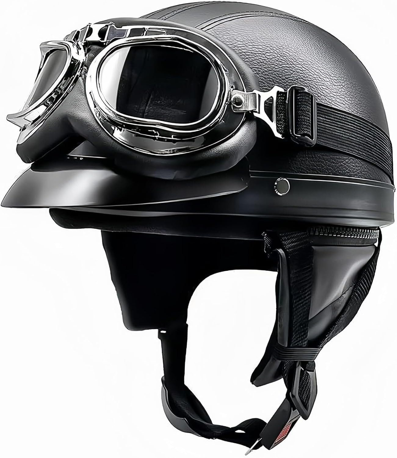 Fyrove Motorradhelm Retro Motorradhelm Open Face Helm mit Brille Vintage Halbschalenhelm, Halbschalenhelm für Bike Cruiser Chopper Moped Männer und Frauen Helm