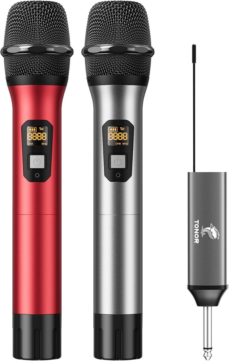 TONOR Mikrofon TONOR TW-630 Funkmikrofon wiederaufladbarer Empfänger, 60 m Reichweite (Set, 2-tlg), 15 Kanäle, Auto-Sync, bis 6 Std. Laufzeit, 6,35-mm-Klinkenstecker, UHF