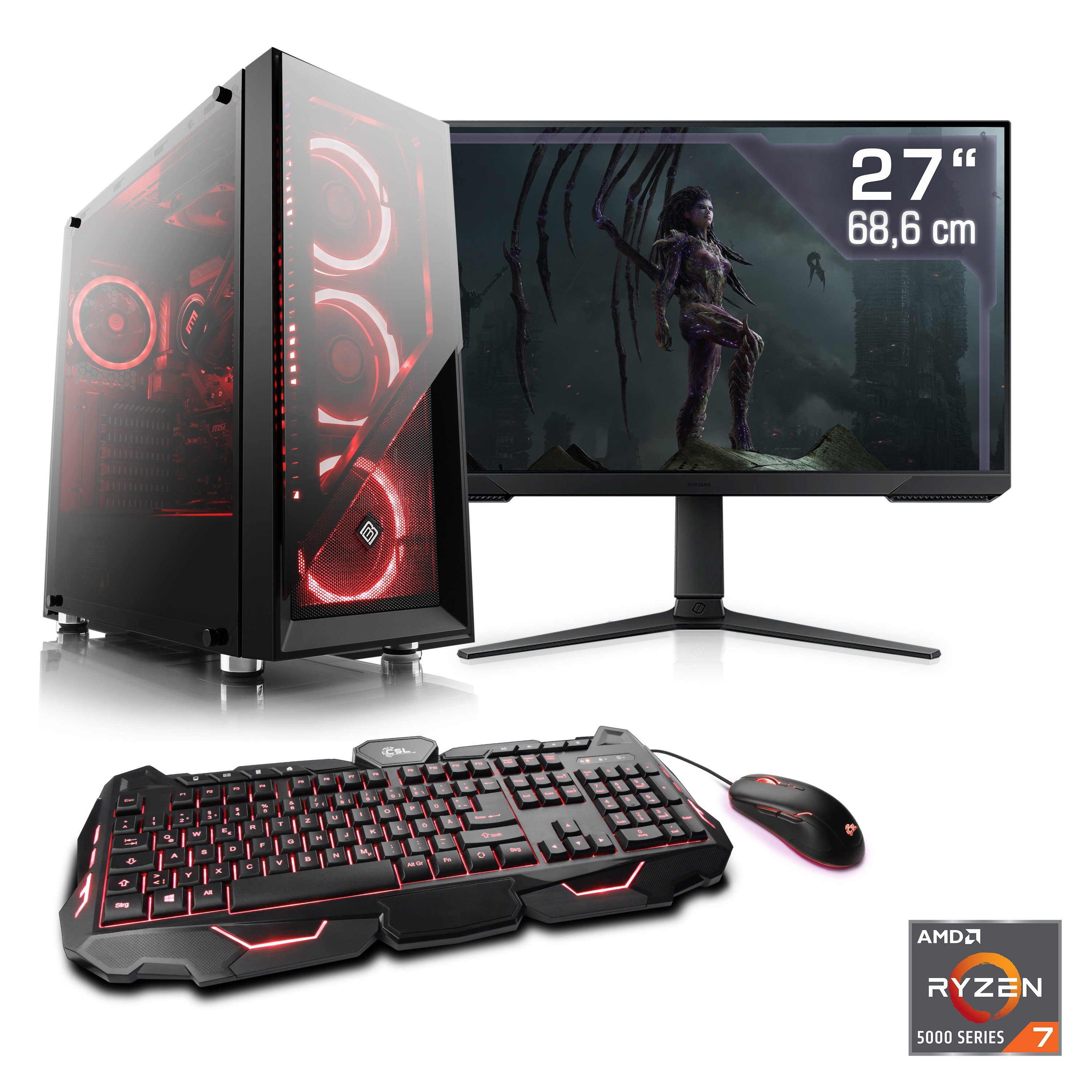 Vertrauen und Qualität an erster Stelle CSL HydroX V28323 Gaming-PC-Komplettsystem (27", 7 Ryzen RAM, 32 GB 1000 GB SSD) 5700G, AMD