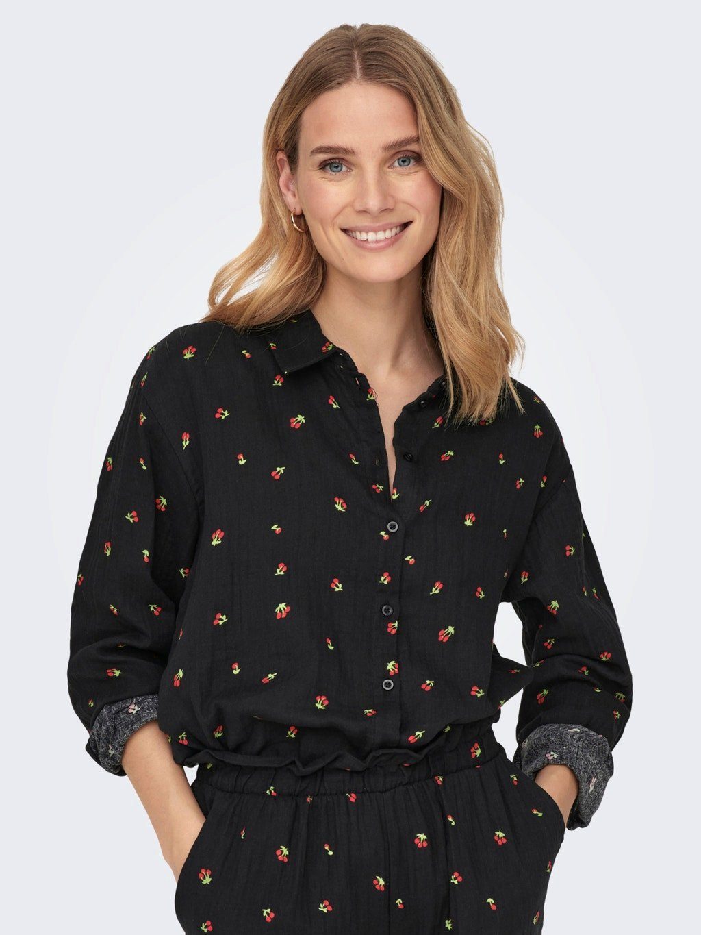 JDYTHEIS Schwarz-2 Knitteroptik 4944 de JACQUELINE Hemd Blusenshirt in YONG Langarm in Elegantes Bluse