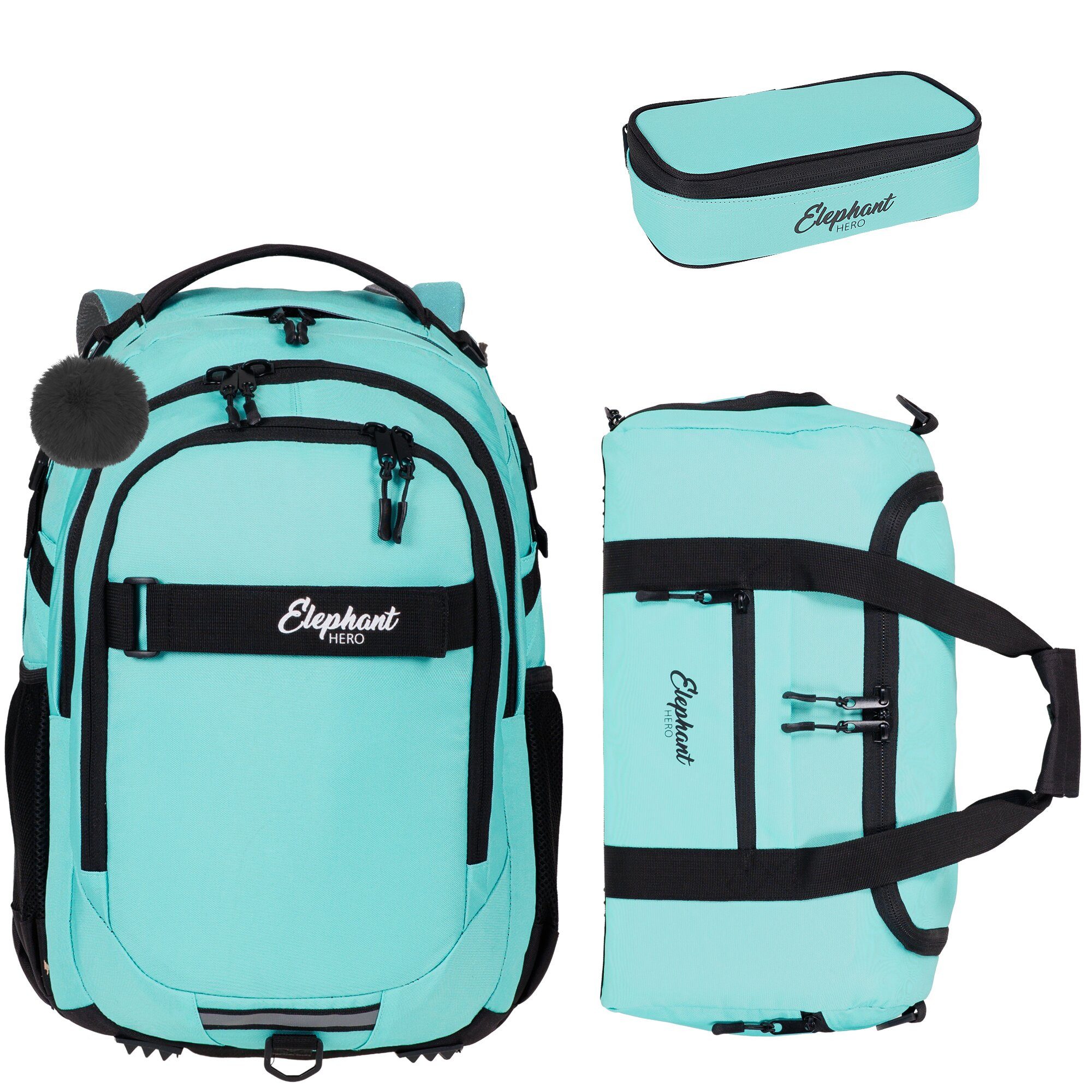 ELEPHANT Schulrucksack Hero Signature Schultasche (Set, 3-tlg., 3 Teile Rucksack Sporttasche Mäppchen Box), Softcase Schulranzen Schulmappe +rsm