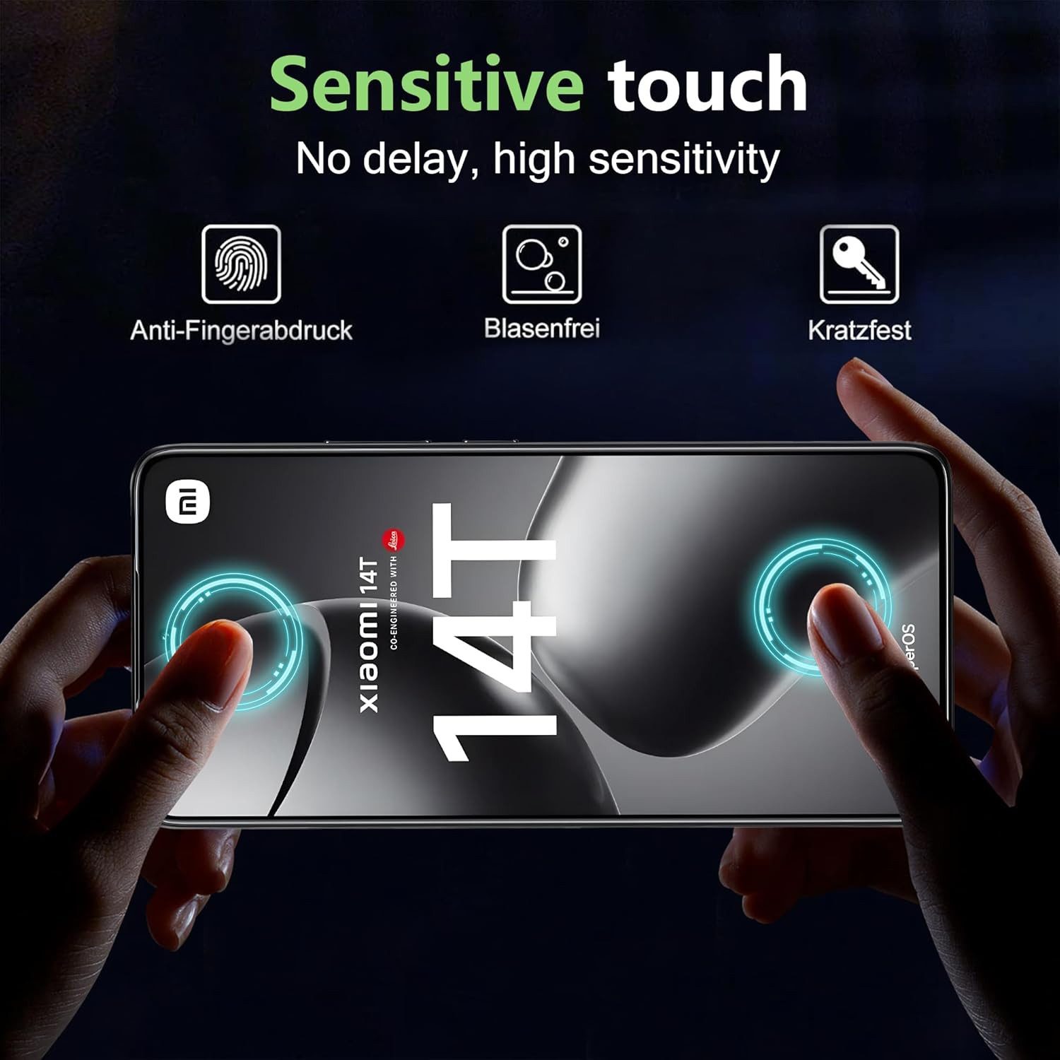 CLM-Tech Displayschutzglas 2X für Xiaomi 14t / Xiaomi 14t Pro, Panzerglas Folie - Anti-Fingerabdruck und kratzfest -, 2 Stück, Kristallklar – Bild 4 von 5