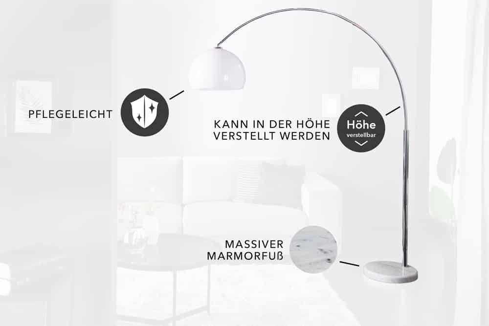 riess-ambiente Bogenlampe LOUNGE DEAL 175-205cm weiß, ohne Leuchtmittel, Wohnzimmer · Metall · verstellbar · Modern Design. € 129,95