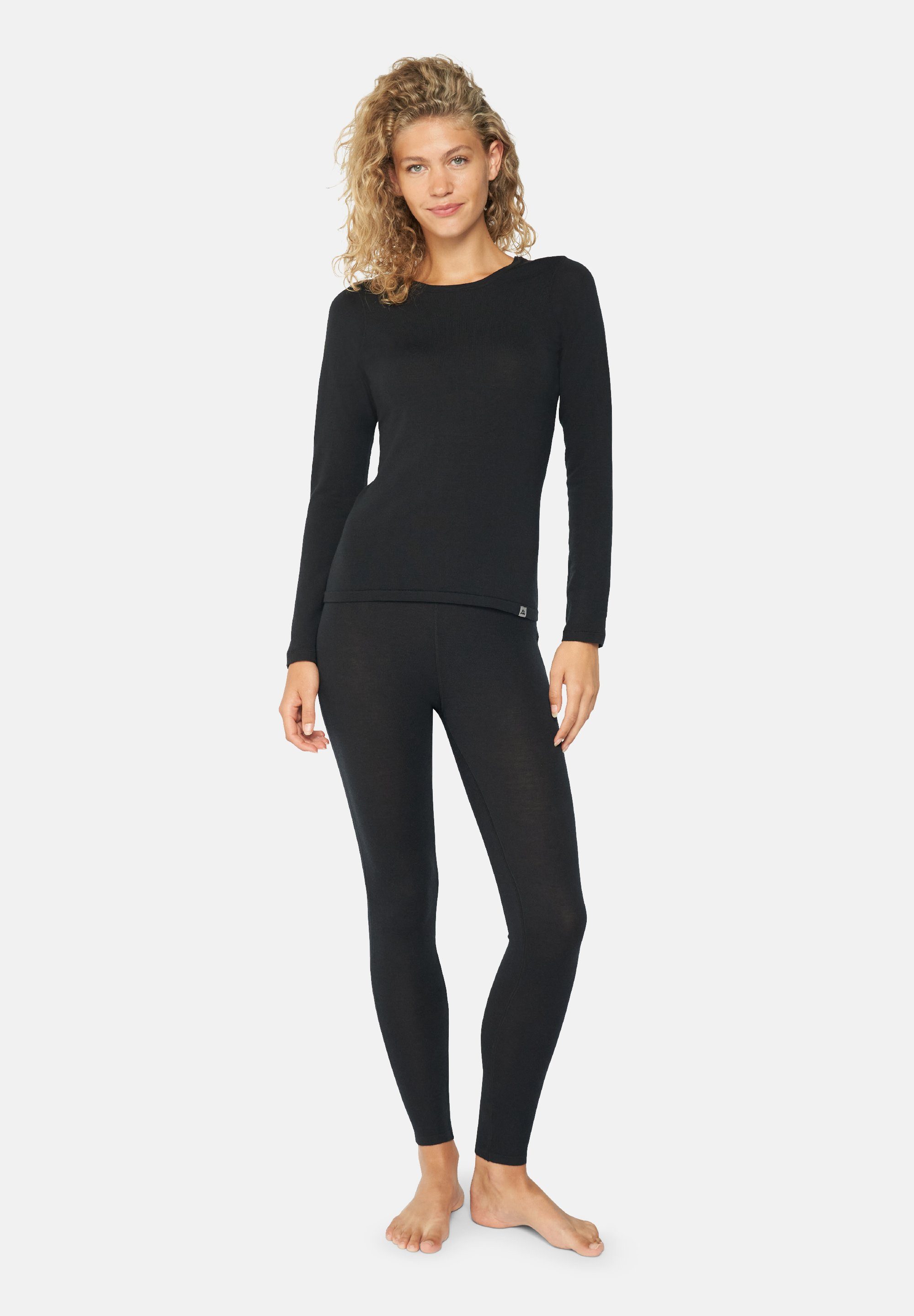 DANISH ENDURANCE Thermounterhemd Merino Thermo-Unterwäsche Set für Damen Langarm Shirt & Hose, Temperaturregulierend schwarz