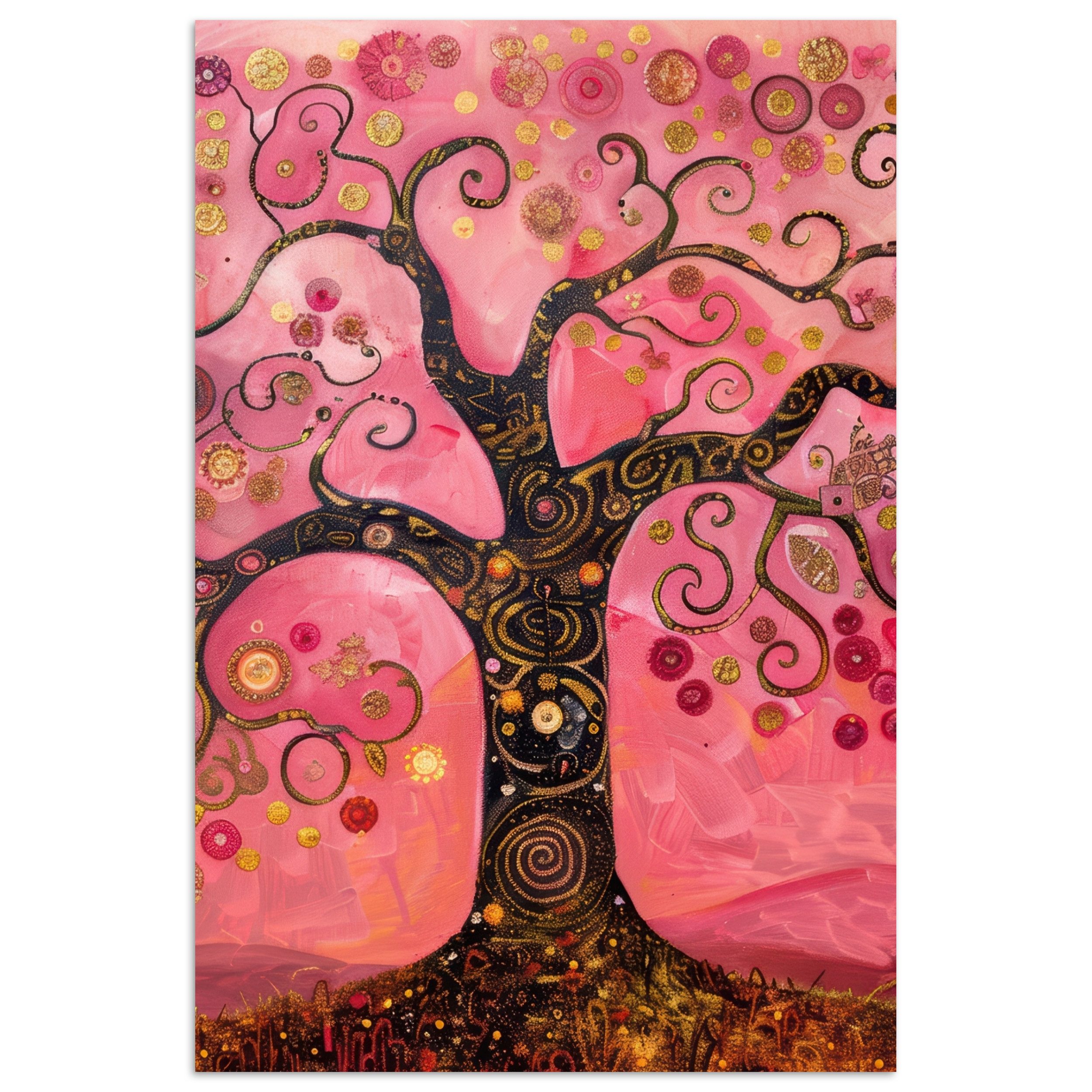 Poster Baum - Baum des Lebens - Rosa - Gold