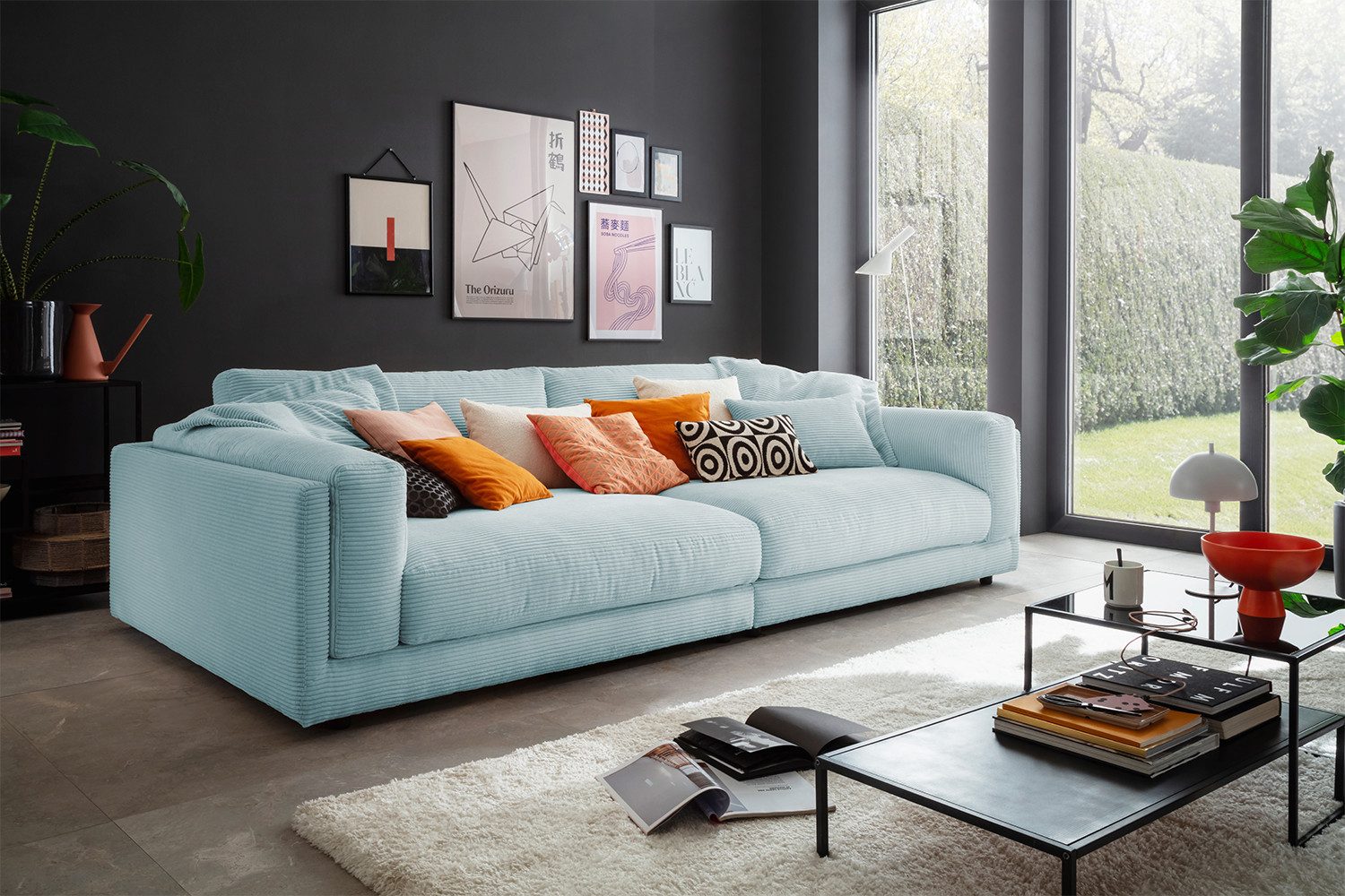 KAWOLA Big-Sofa RAINA, Couch Cord oder Leder verschiedene Farben 254x150 cm