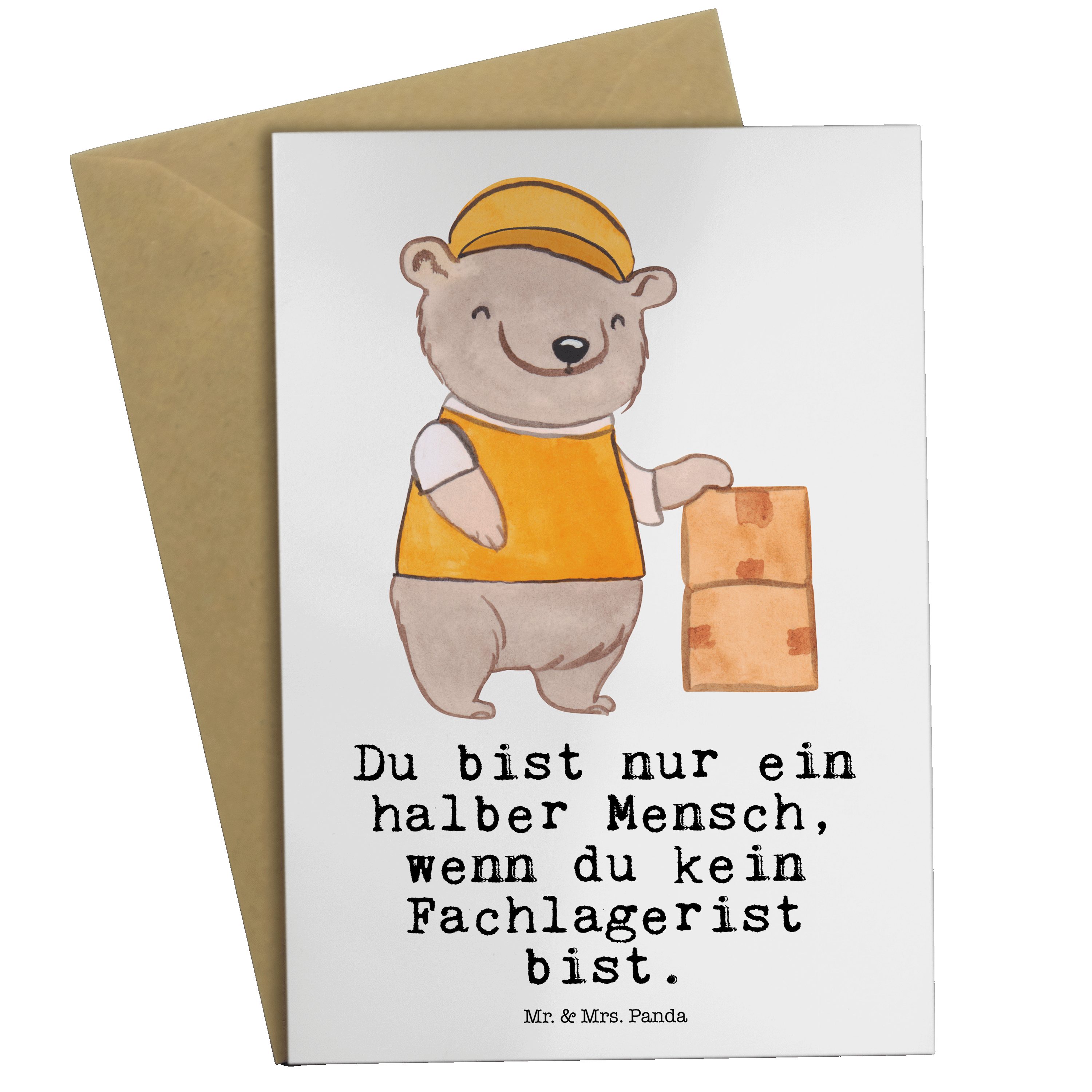 Grußkarte mit & Fachlagerist Panda Mrs. Weiß Abschied Geschenk, Mr. - Herz Klappkarte, - Danke,