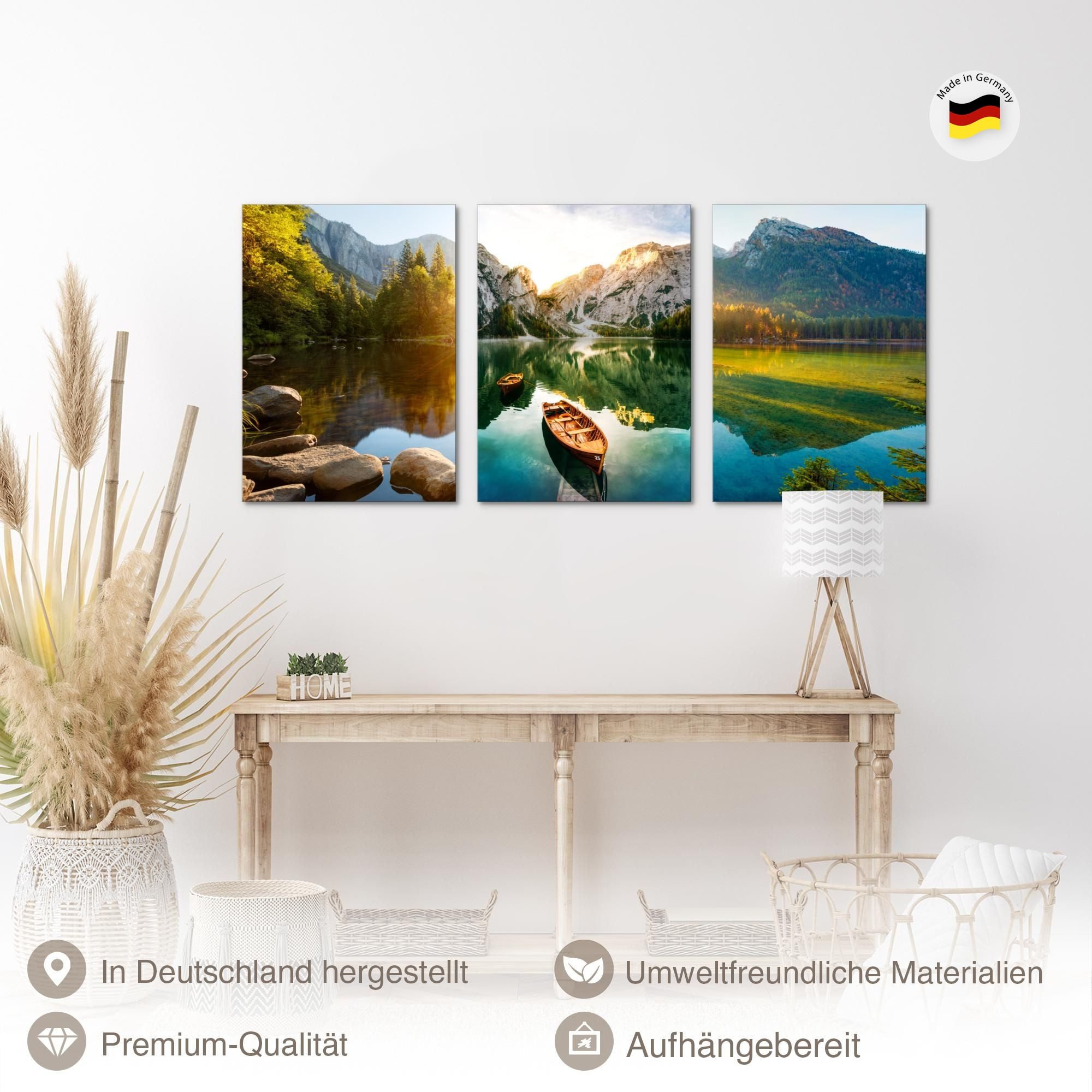 Novart Wandbild Bilder See Berge Landschaft AUFHÄNGFERTIG für Flur Deko Grün N030936b, 40 x 60 cm - 3 Bilder – Bild 2 von 5
