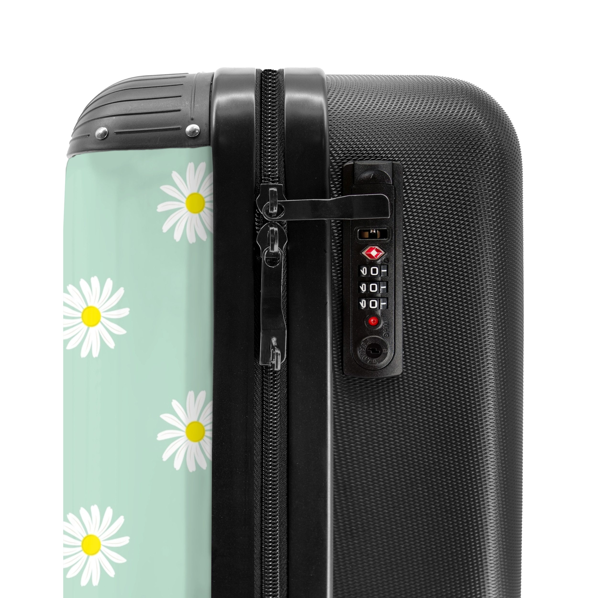 NoBoringSuitcases.com© Hartschalen-Trolley Pastellgrün mit Gänseblümchen 55x35x20cm, 4 Rollen, Handgepäck Koffer & Trolleys, Luggage, Reisekoffer Frauen