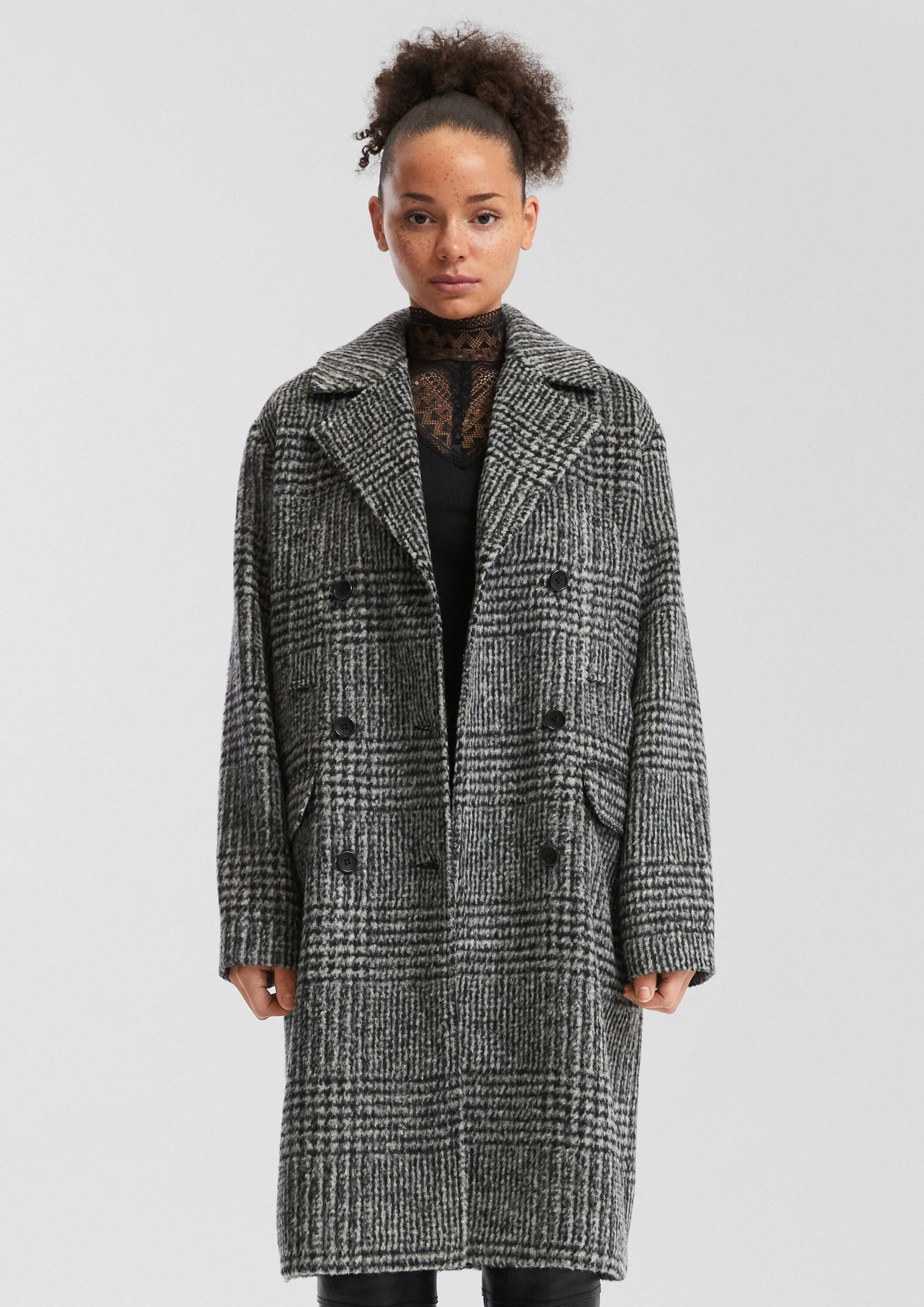 QS Funktionsmantel Outdoor-Mantel Karierter Oversize Mantel in Wolloptik günstig online kaufen