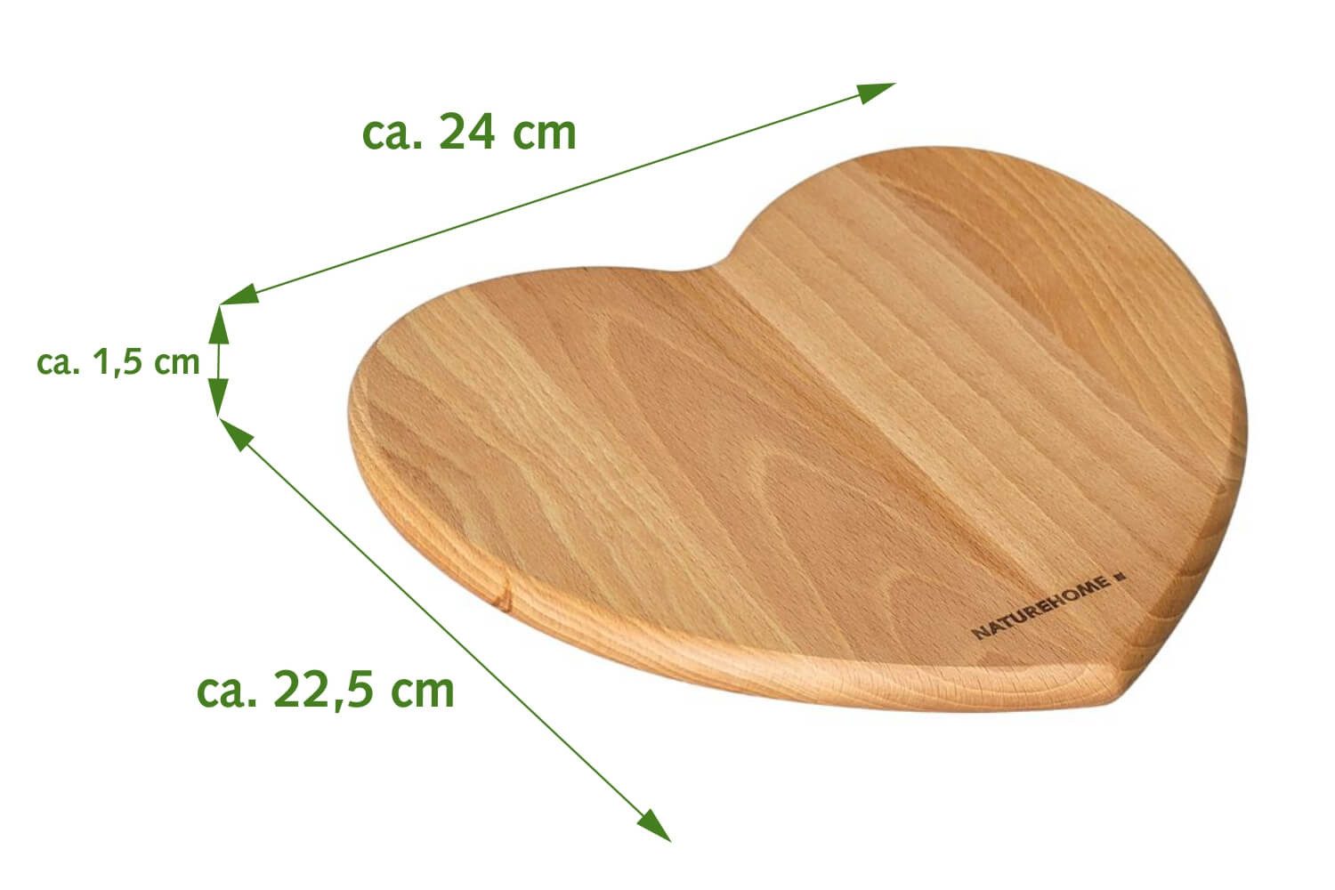 NATUREHOME Schneidebrett Schneidebrett Herz Buche 22,5x24x1,5cm, Holz, (1-St), nachhaltig, handarbeit, langlebig, lebensmittelecht