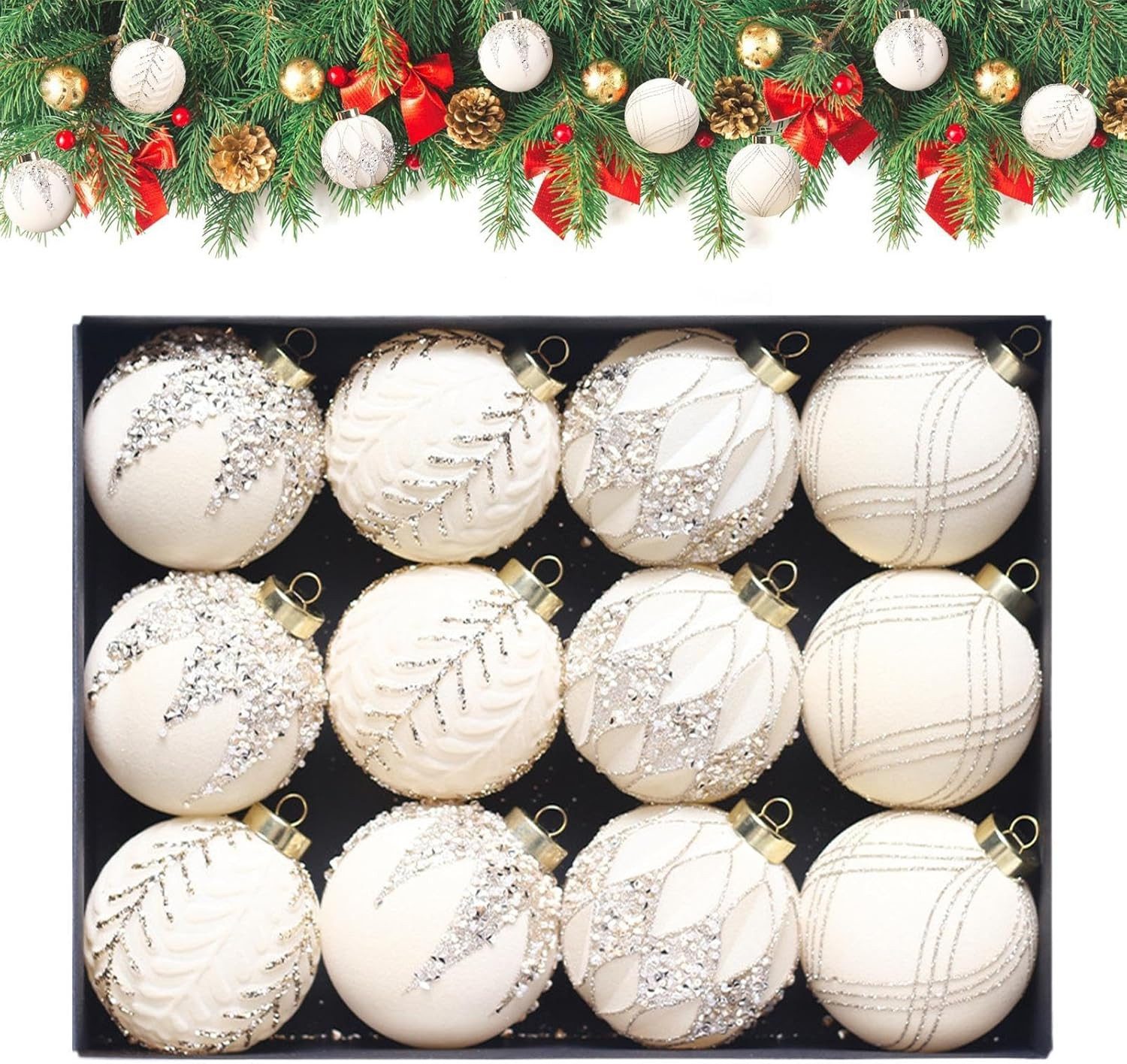 Coonoor Weihnachtsbaumkugel 12 Stück Christbaumkugeln, 8cm Weihnachtskugel, Christbaumschmuck, Weihnachtsbaumschmuck,deko Weihnachten