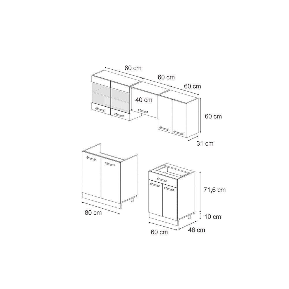 Vicco Küchenzeile R-Line, Blau-Grau/Anthrazit, 200 cm günstig online kaufen