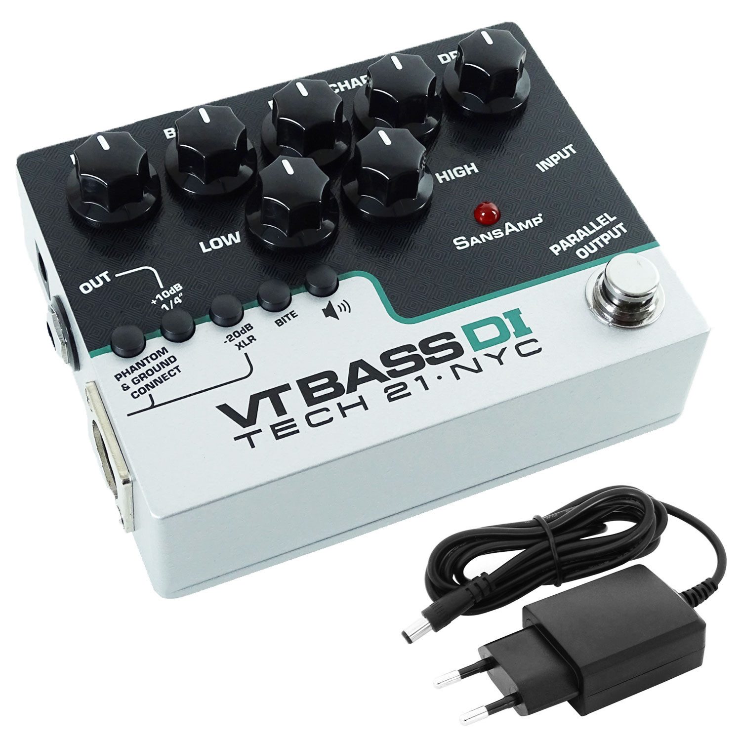 Tech21 E-Bass Tech21 SansAmp Character VT Bass DI Preamp Pedal mit Netzteil, Character, VT Bass DI, Preamp Pedal, mit keepdrum Netzteil