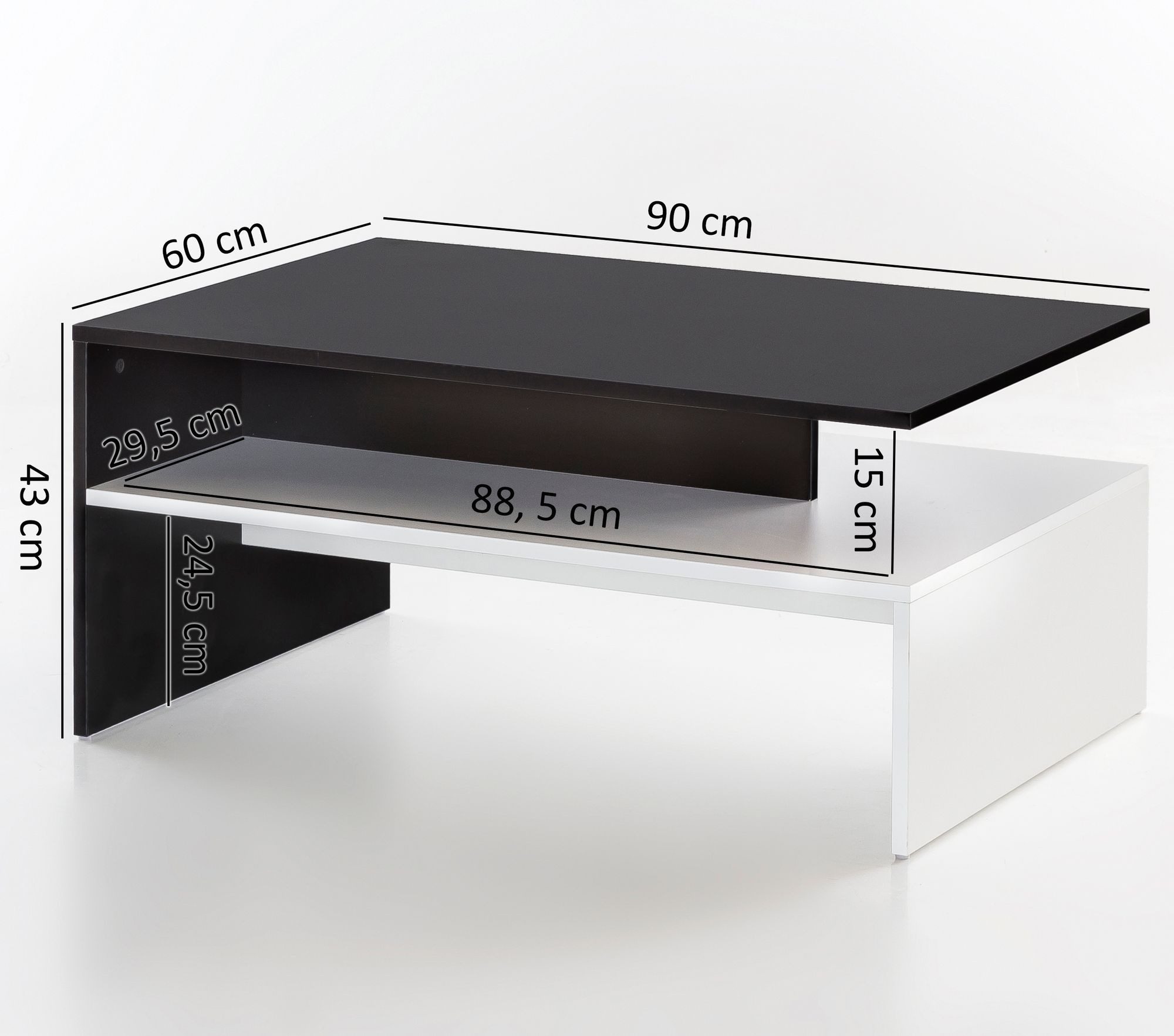 FINEBUY Couchtisch FB48674 Wohnzimmertisch Sofatisch Loungetisch mit Ablage 90 x 60 cm (Sofatisch Rechteckig, Großer Wohnzimmertisch), Sofatisch mit Ablage Schw – Bild 3 von 5