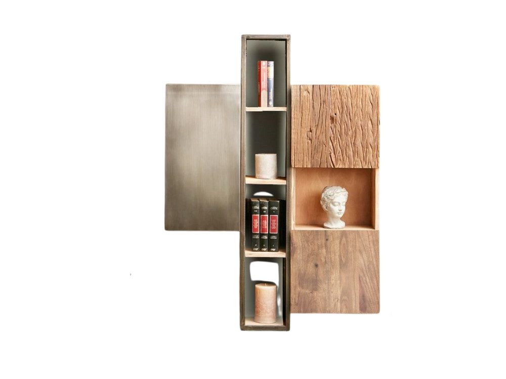 WOLF MÖBEL Ablageregal CITY Wandboard 85×26×118 cm, Akazie massiv, 3 Türen, 5 Ablagen, LED, 85x26x118, CITY Wandboard 85×26×118 cm, Akazie massiv, 3 Türen, 5 Ablagen, LED