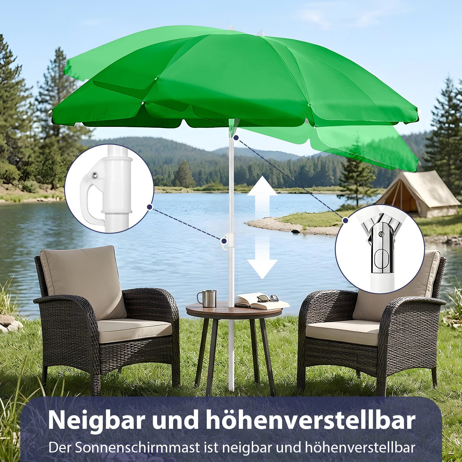 SUNULA Sonnenschirm Ø140/Ø160 cm Balkonschirm Rund Strandschirm mit Schutzhülle, LxB: 140x140 cm, 140 cm mit Knickfunktion, Höhenverstellbar, Leicht zu Transportieren