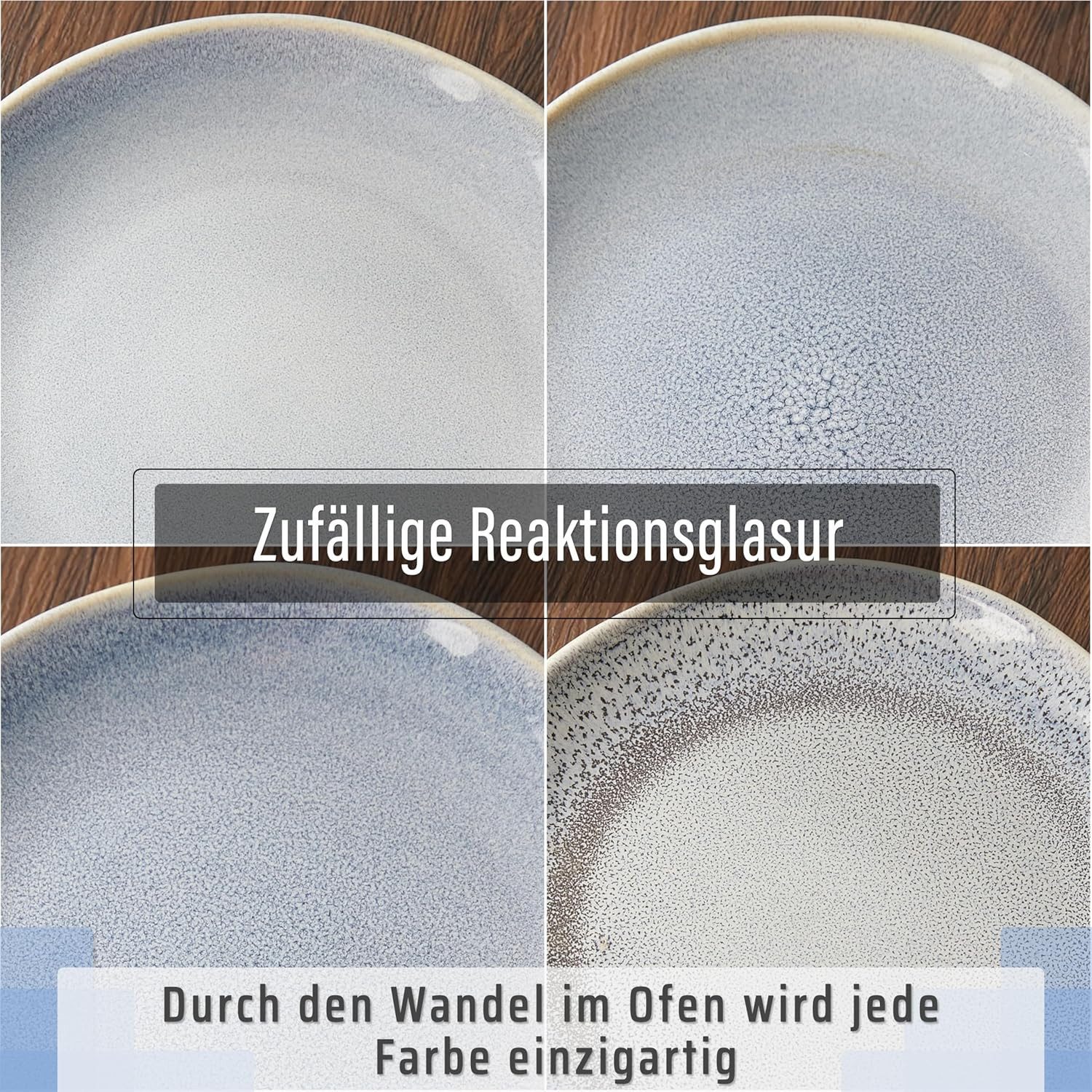 JIWOO Geschirr-Set 16er Kombiservice Teller-Set Tafelservice Schüssel-Set Speiseteller (16-tlg), 4 Personen, Keramik, Hochwertiges Geschirr set Blau Mikrowellen – Bild 4 von 5