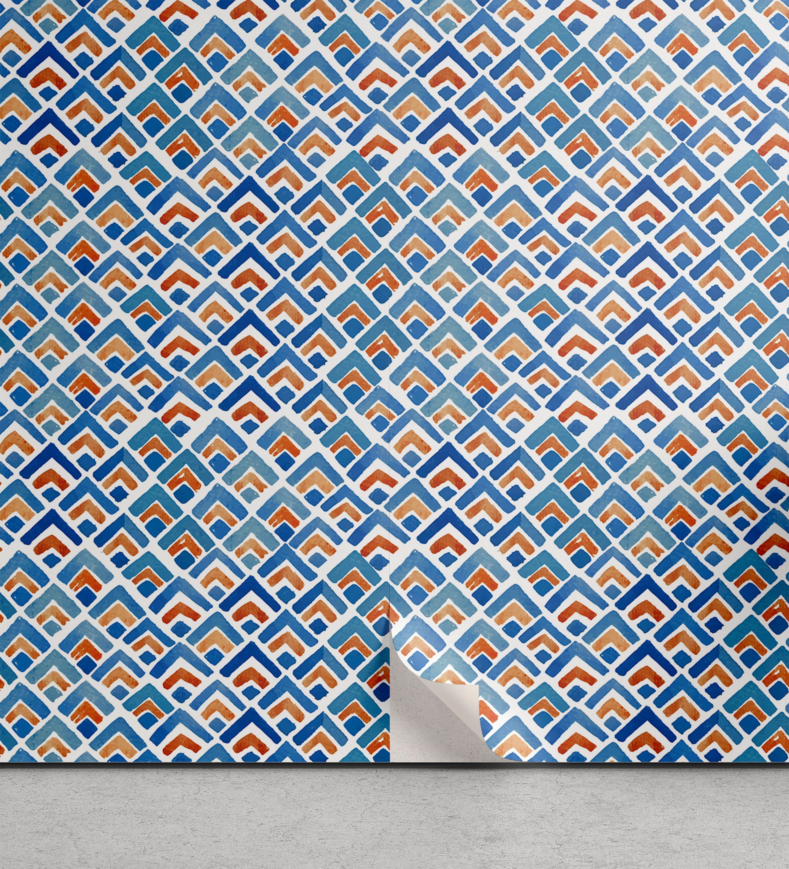 Abakuhaus Vinyltapete selbstklebendes Wohnzimmer Küchenakzent, japanisch Chevron-Aquarell-Kunst