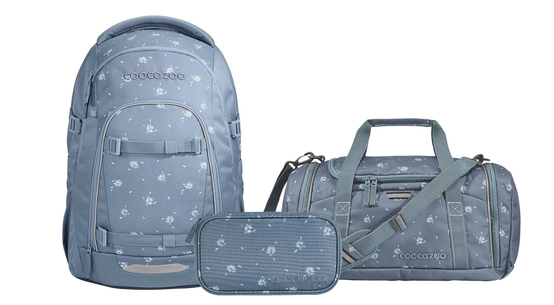coocazoo Schulranzen Schulrucksack-Set MATE Bloomy Daisy 3-teilig (3-teilig), ergonomisch, Körpergröße: 135 - 180 cm, Easy-Grow-System