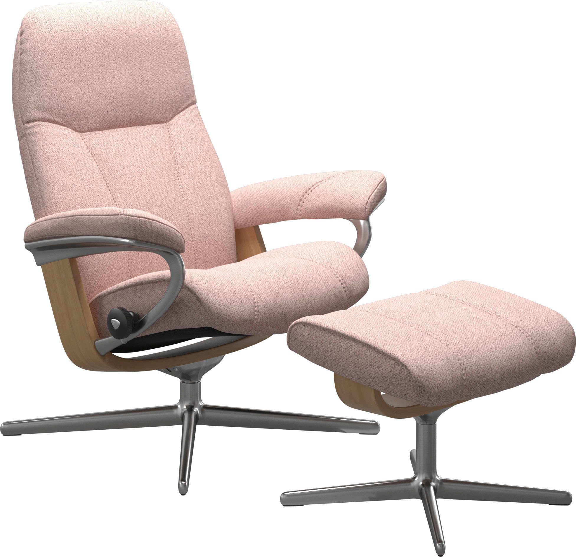 Stressless® Relaxsessel Consul Eiche (Set, Hocker, mit S, mit Base, L, Holzakzent Cross & mit Hocker), Relaxsessel Größe M