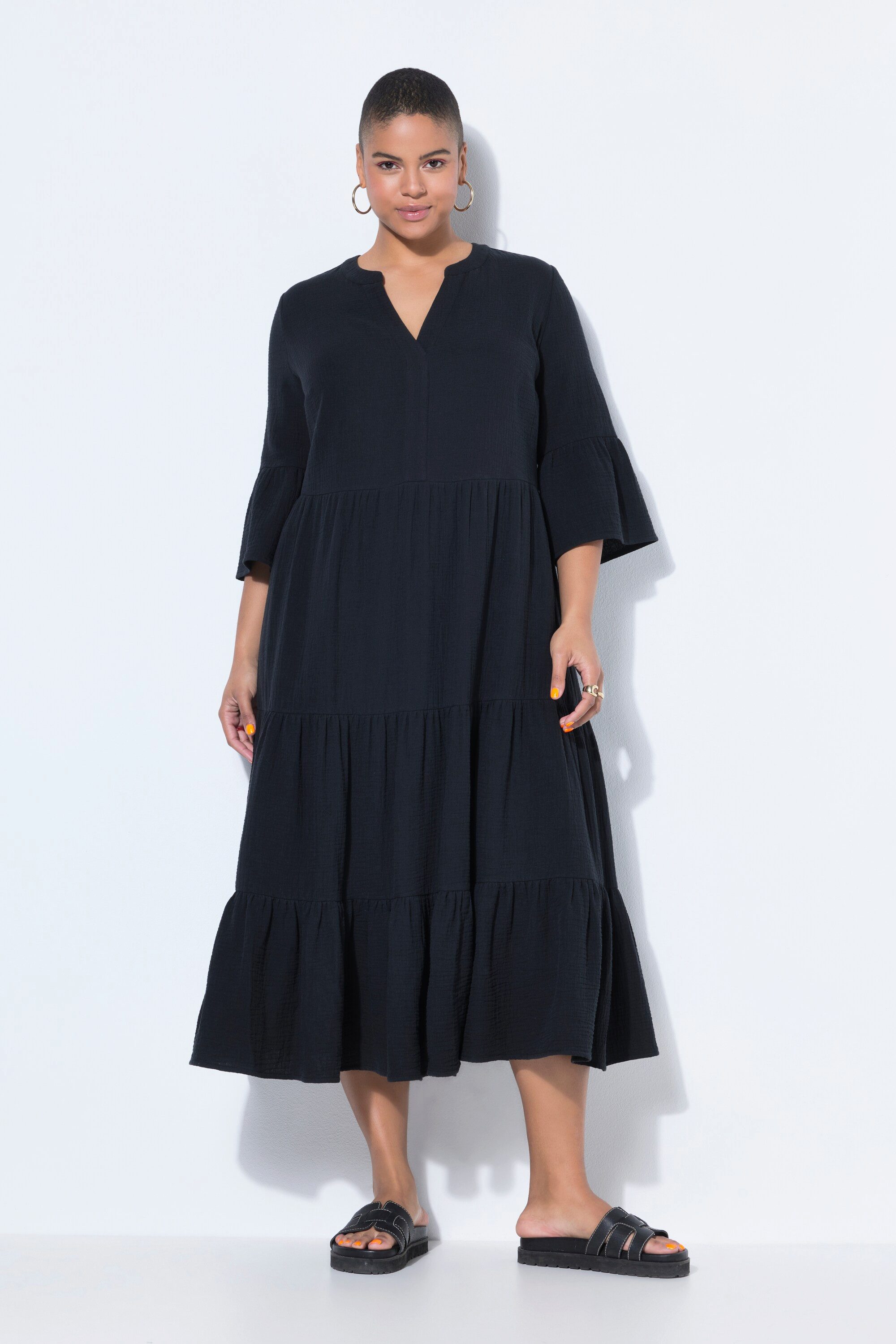 Studio Untold Maxikleid Maxikleid A-Line Musselin Stehkragen Volants günstig online kaufen