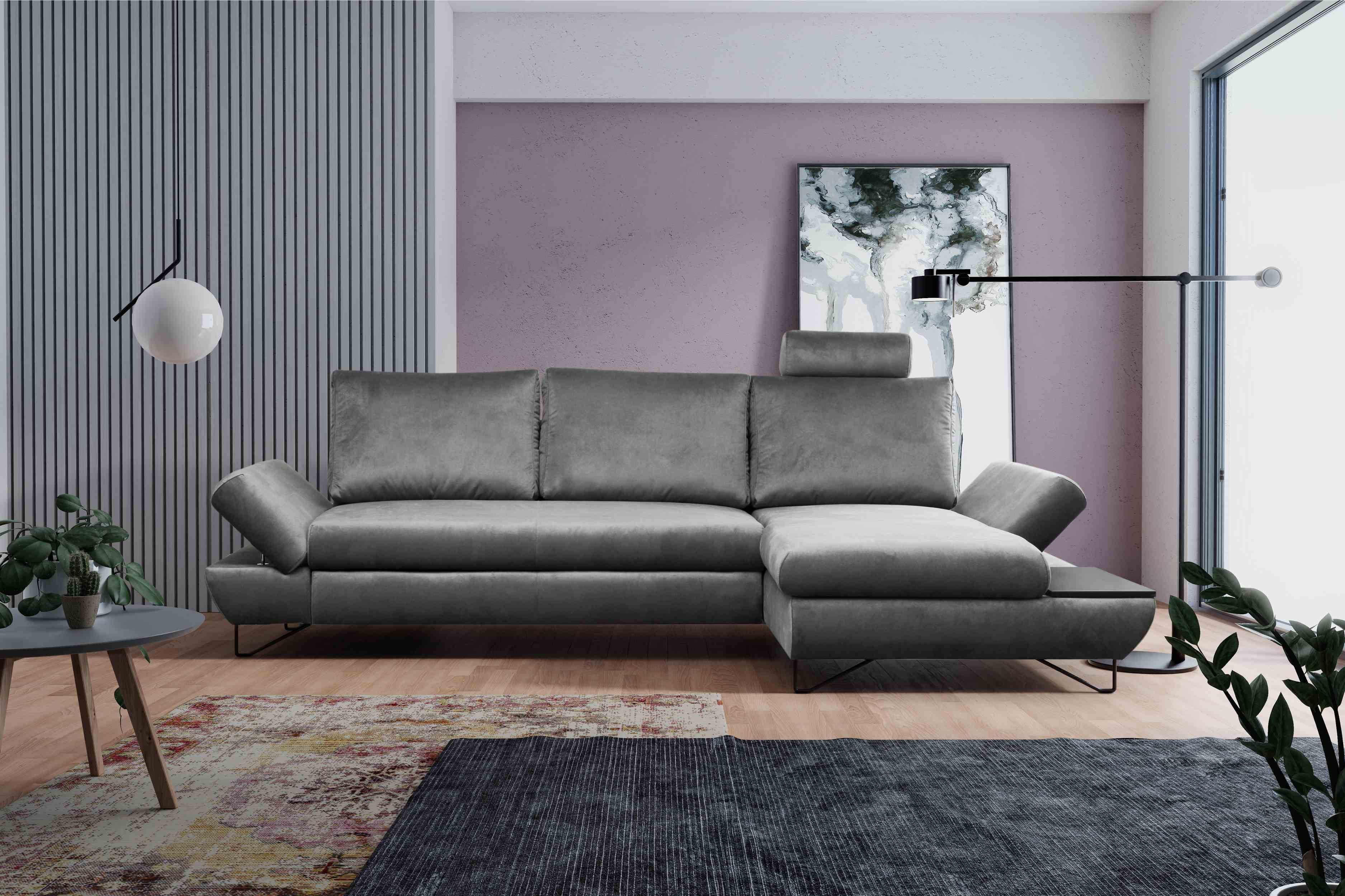 Furnix Ecksofa Loffi Polsterecke mit Schlaffunktion verstellbaren Arm- u. Kopfstützen, Schlaffunktion, Bettkasten, Ablage, Design & Wohlgefühl