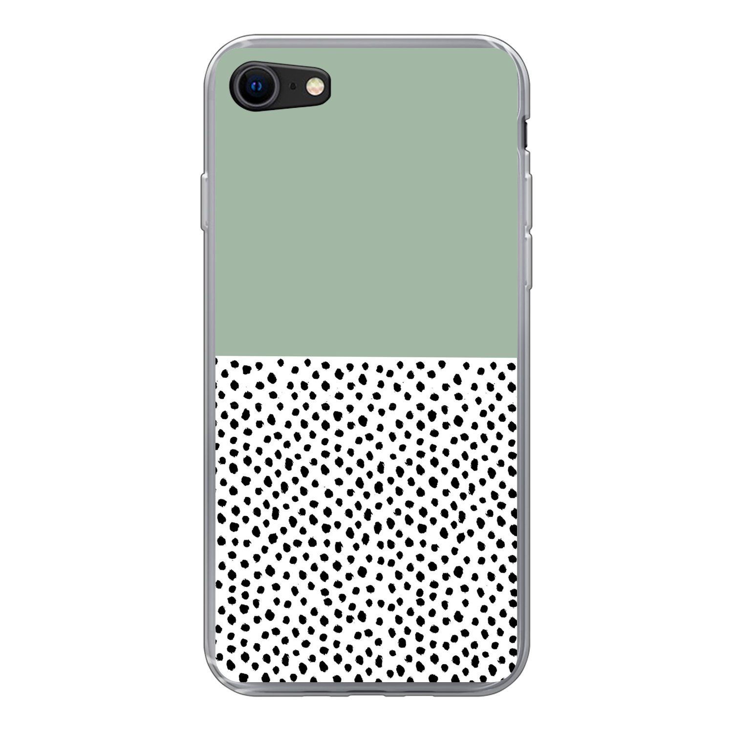 MuchoWow Handyhülle für Apple iPhone 8 Polka dots - Grün - Schwarz, Smartphone-Bumper, Print, Handy Schutzhülle Dünn