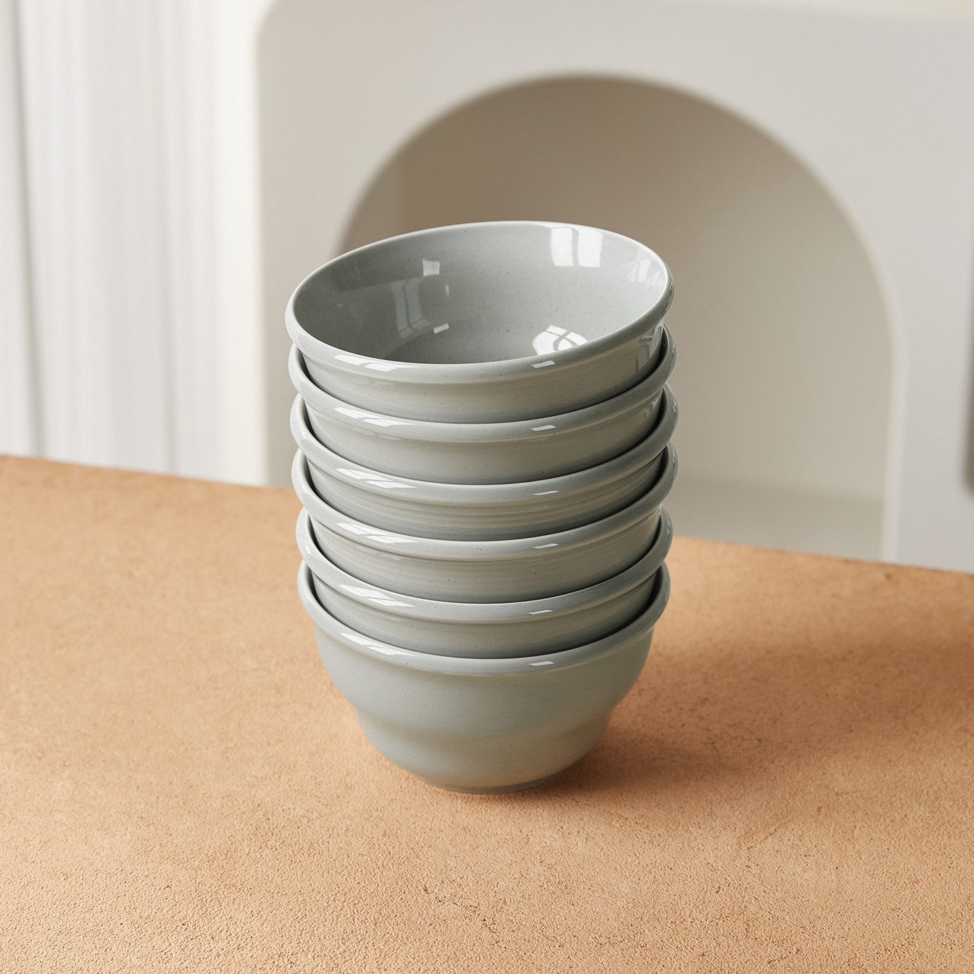 JIWOO Schüssel 6er Ø11,7cm, Müslischale Eisschale FrühstückSchale Dessertschale, Keramik, (Schaleset, 6-tlg), Bowl, Hochwertiges Schalen Grau Schale Mikrowellenofen Spülmaschine