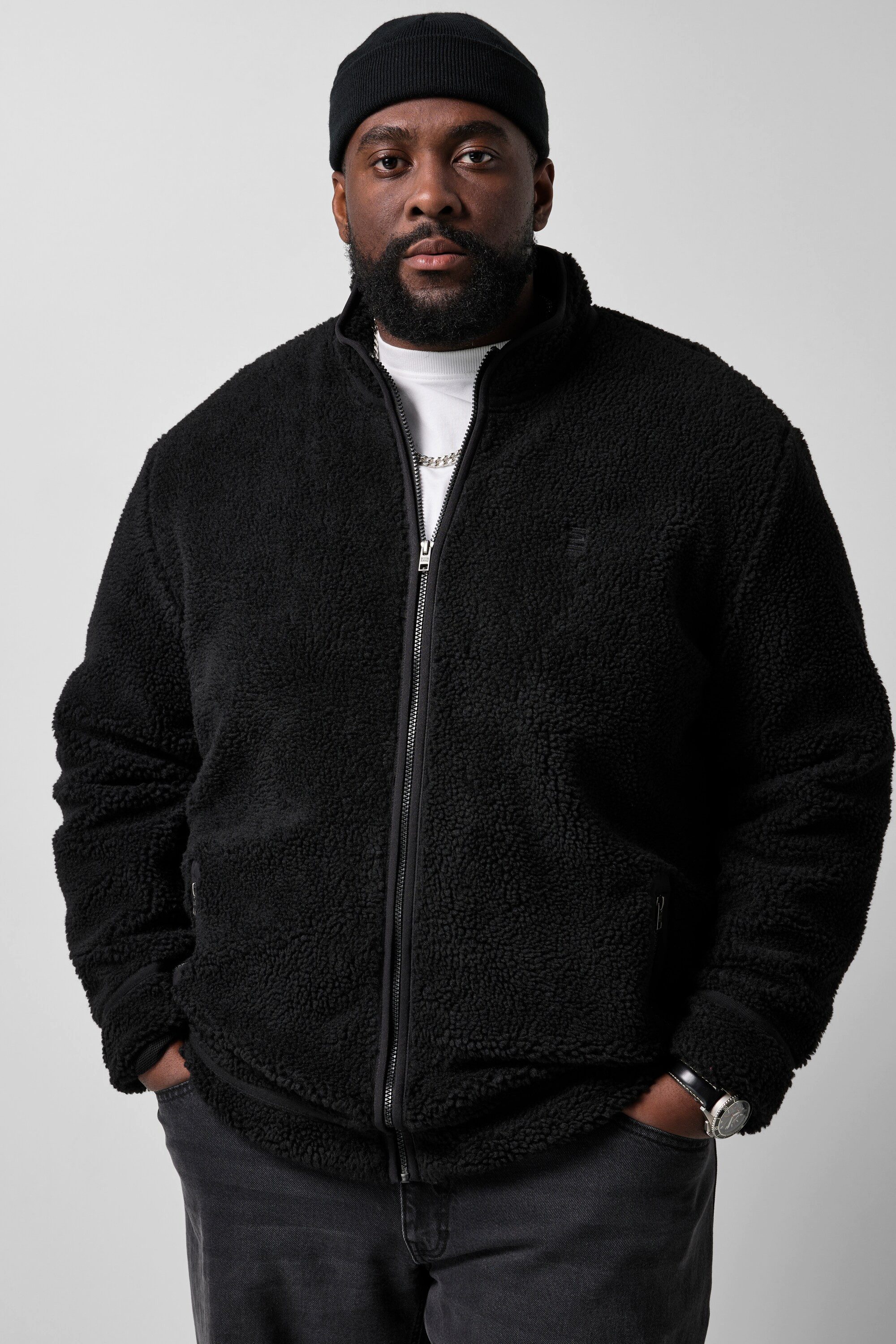STHUGE Fleecejacke Teddyjacke lässige Passform Stehkragen bis 8 XL