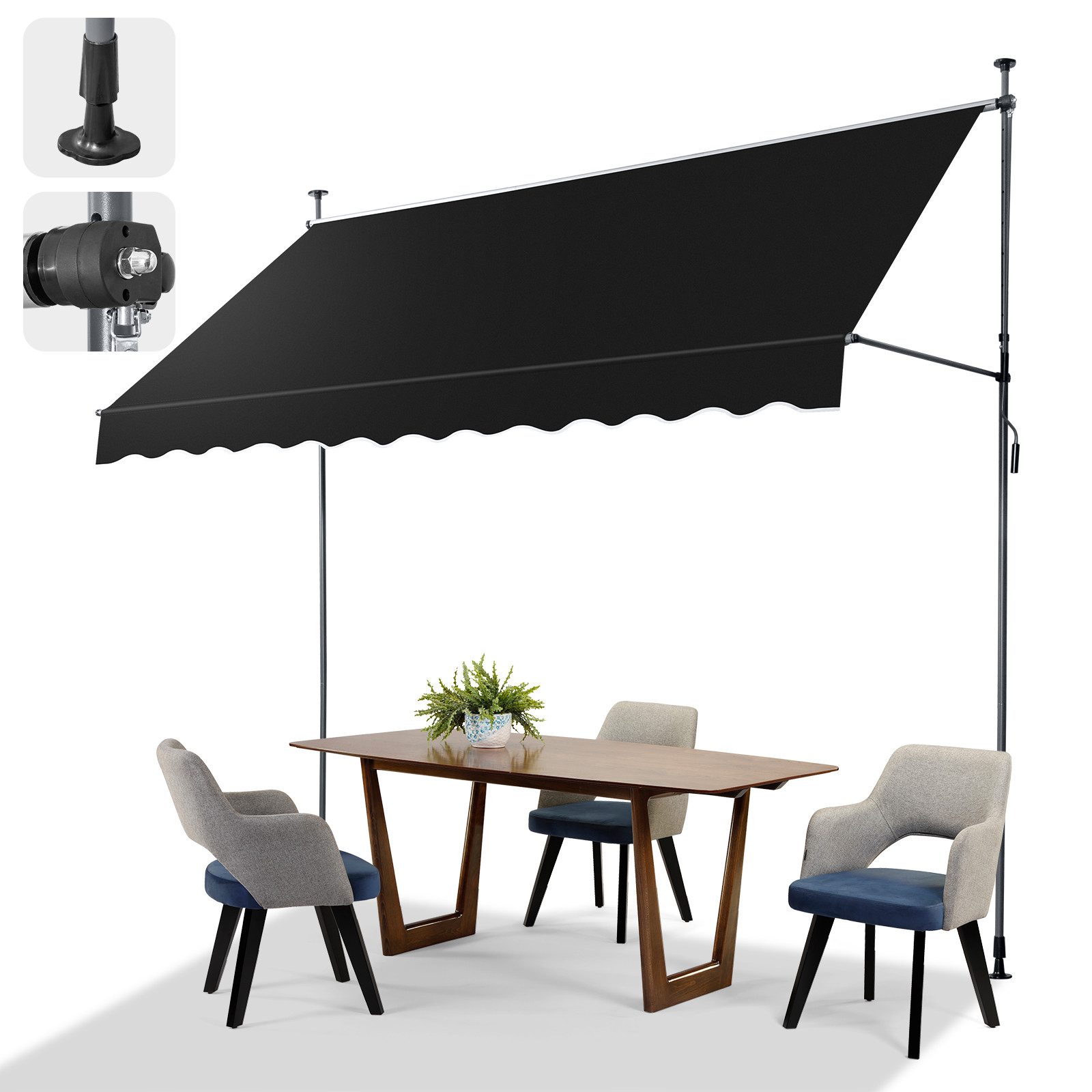 LALAHO Klemmmarkise Balkonmarkise 200/250/300cm Gelenkarm Markise Sonnenmarkise mit Handkurbel höhenverstellbar,Sonnenschutz UV-beständig wasserdicht