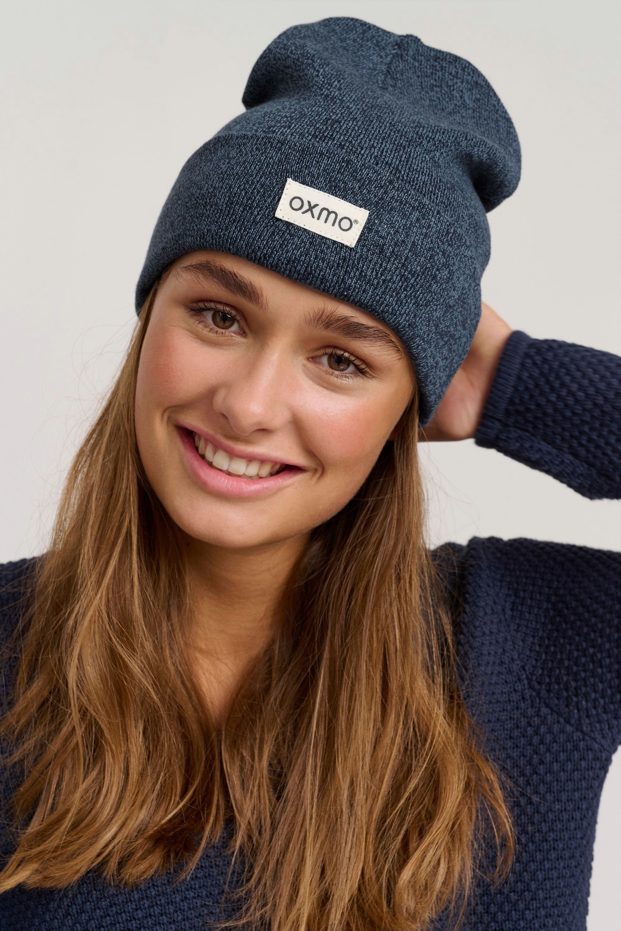 OXMO Beanie OXBiene Strickmütze mit Logobadge Insignia Blue Melange (1940101)