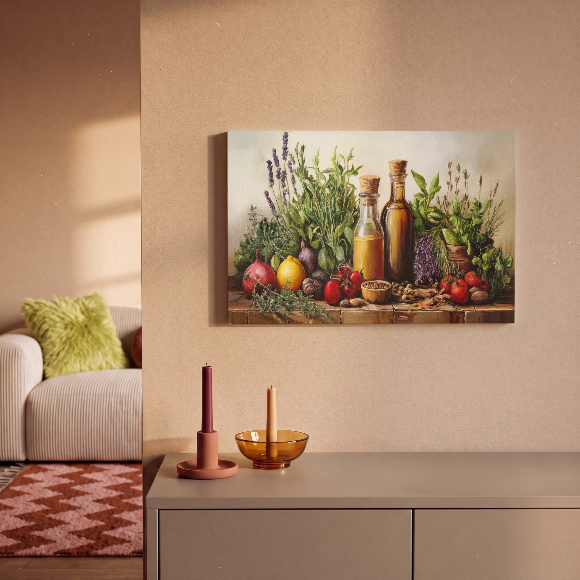 OneMillionCanvasses® Leinwandbild Stilleben - Kräuter - Gewürze - Früchte - Farbenfroh, Fotodruck (1 St), Wandbild, Deko Schlafzimmer Wohnzimmer Flur 20x20 cm – Bild 2 von 5