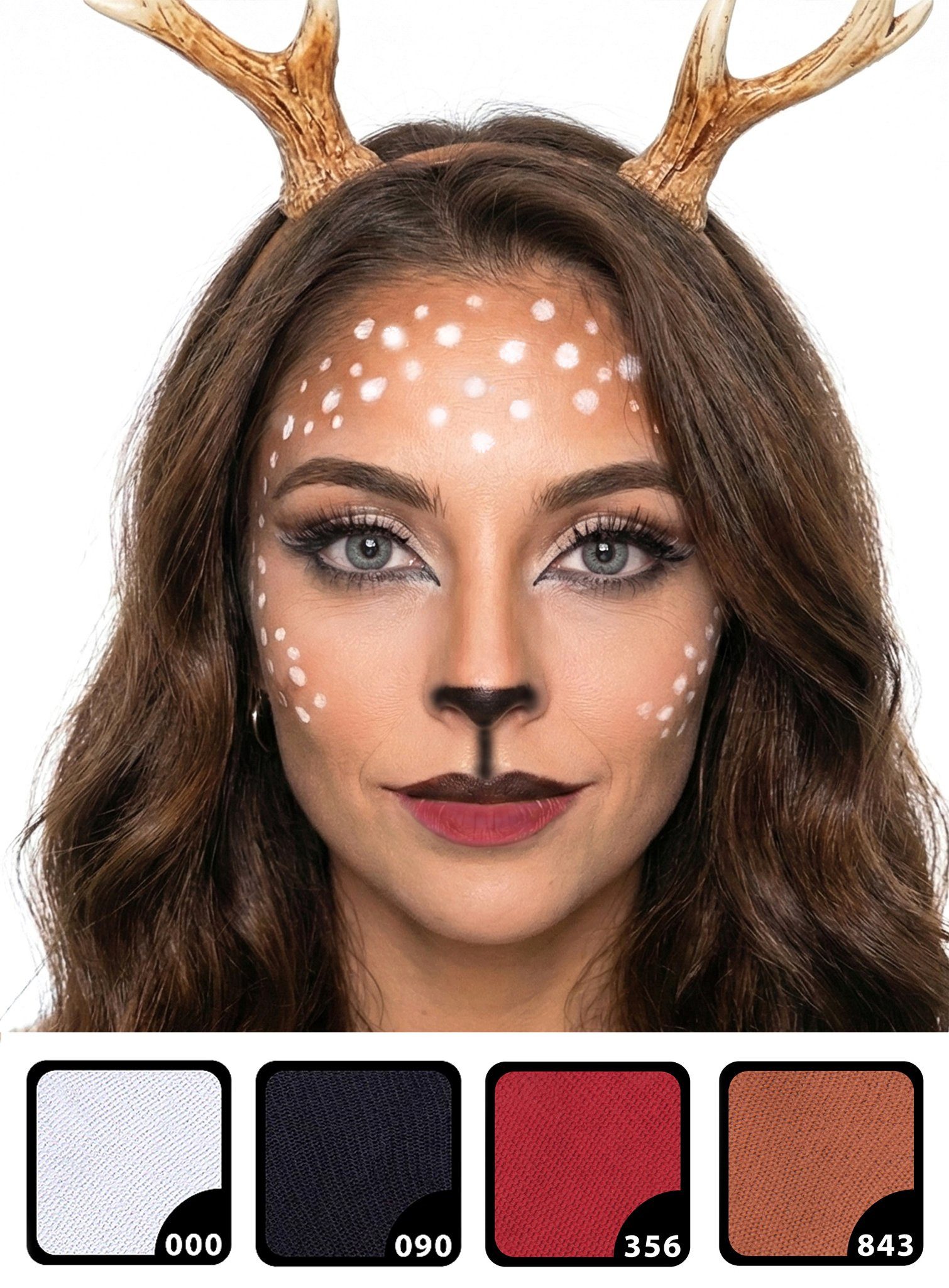Maskworld Theaterschminke Make-up Set Reh braun - Rentier Schminke Fasching, Karneval Schminkset mit perfekt abgestimmten Komponenten