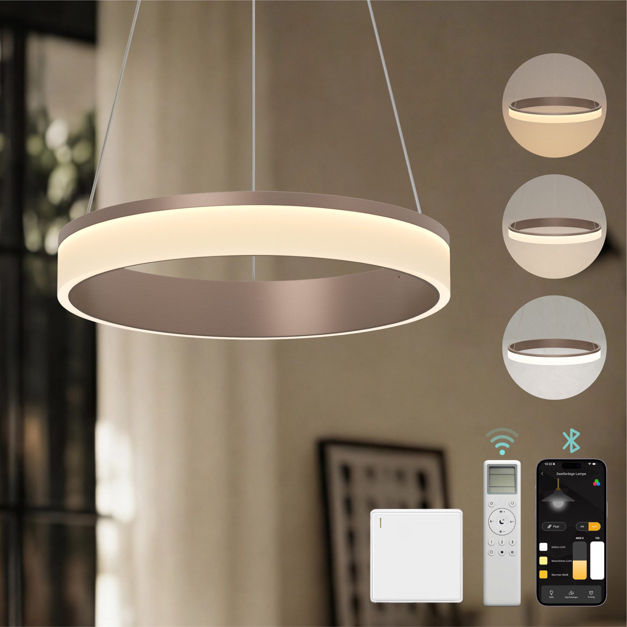 Mai & Mai Pendelleuchte Hängelampe LED-pendellampe 20W/30W stufenlos dimmbar Luvina02, LED-Deckenlampe mit drei Bedienungsmöglichkeiten