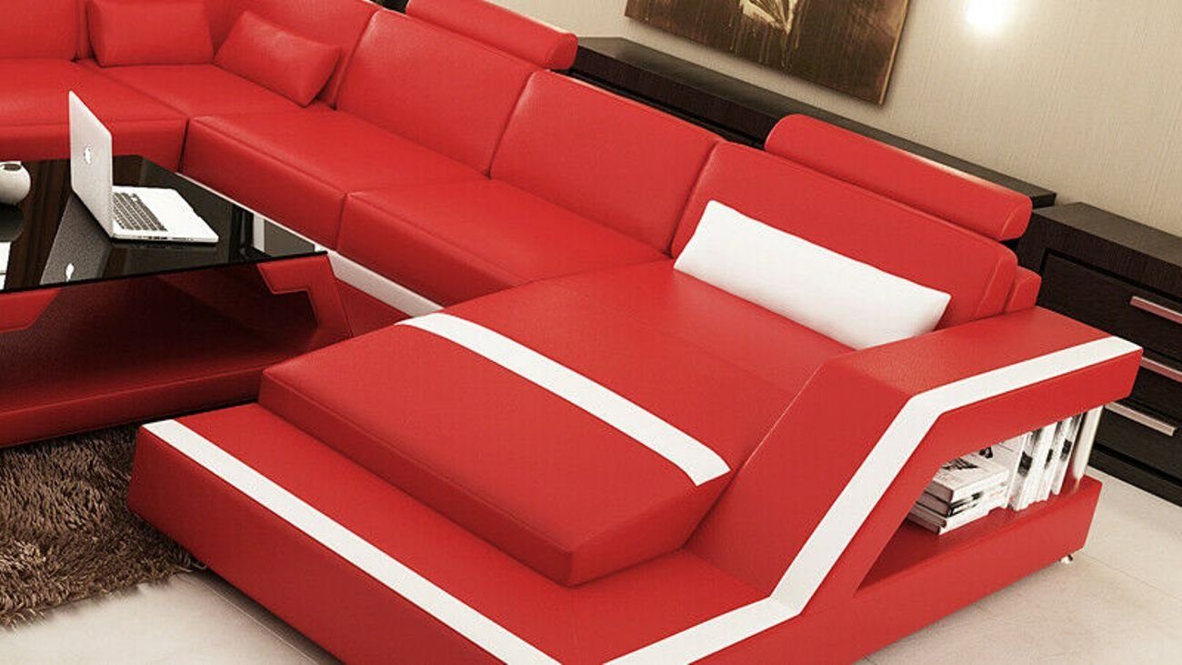 Couch USB+LED Wohnlandschaft JVmoebel Ecke Leder Ecksofa Eck Garnitur Rot Sofa Moderne