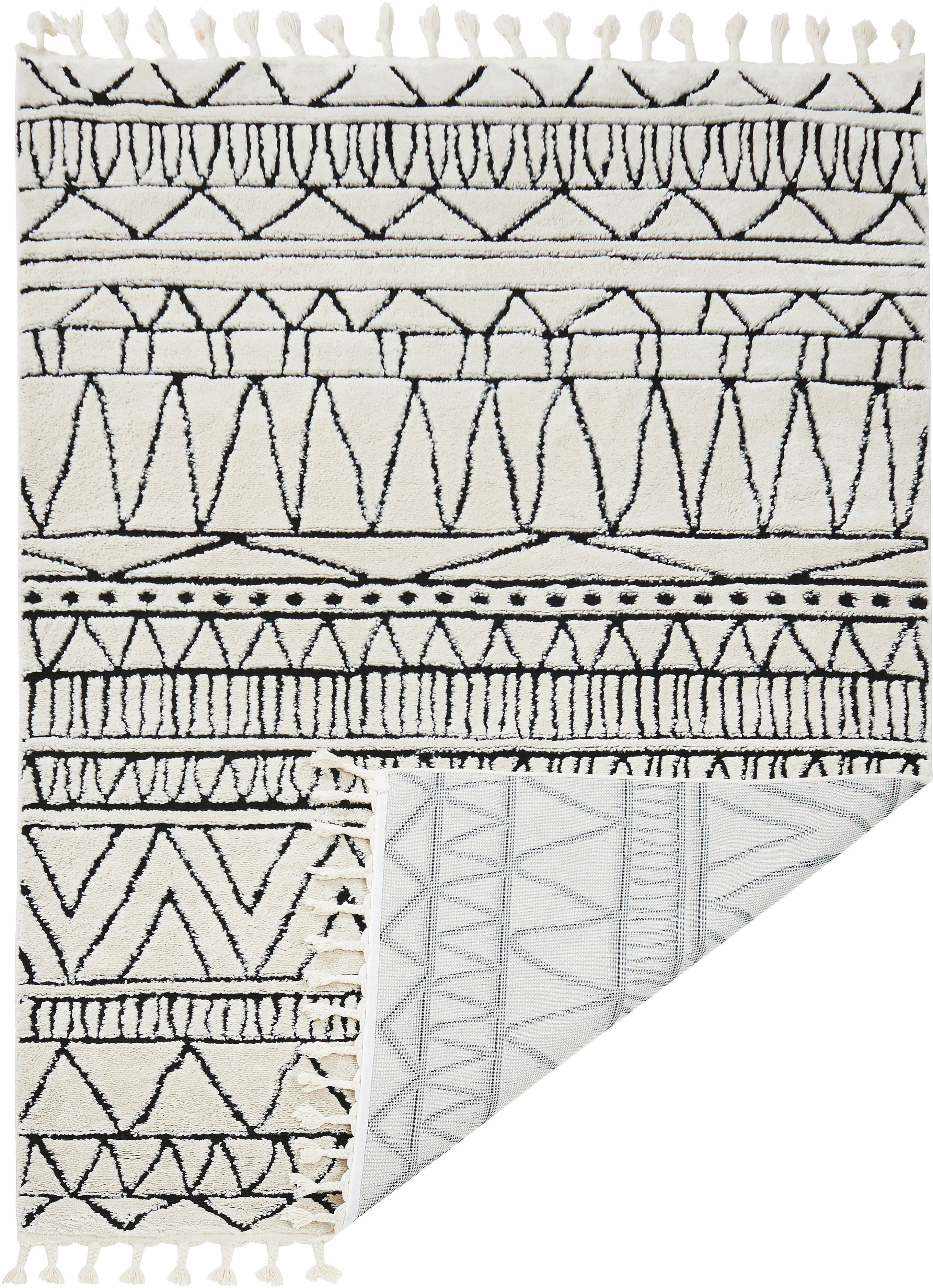 done.® Teppich OCEAN, rechteckig, Höhe: 10 mm, modernes Scandi Design, Hoch-Tief Effekt, mit Fransen