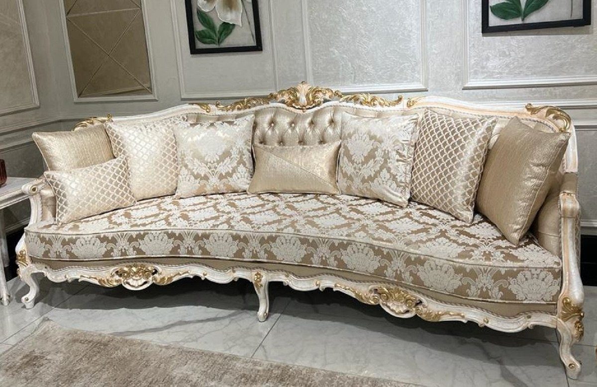 / dekorativen Möbel Wohnzimmer Kissen Wohnzimmer Luxus im Casa Gold mit Gold Handgefertigtes Sofa Sofa Barockstil Muster Barock Sofa - / Padrino Weiß - und elegantem