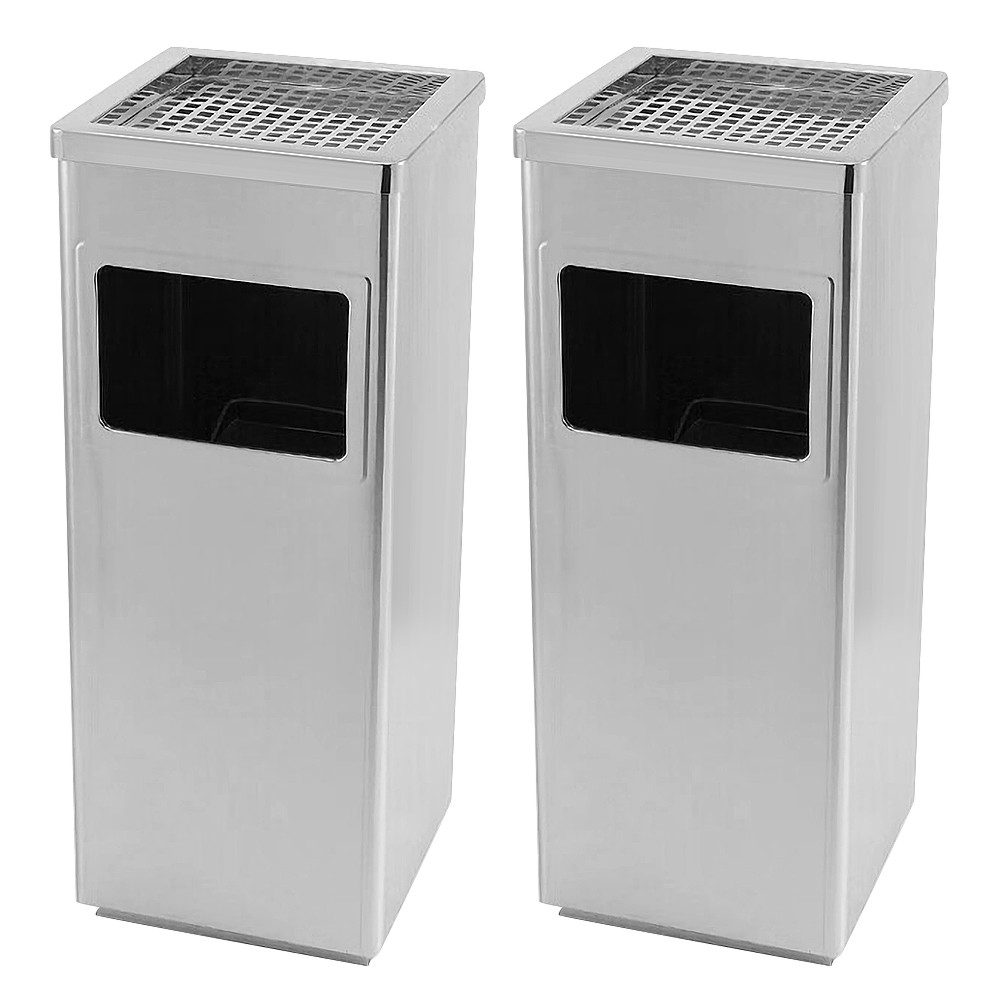 JEOBEST Mülleimer 35L Standaschenbecher Aschenbecher mit Mülleimer, (2-St, Eckig) Edelstahl, Abfalleimer mit Inneneimer