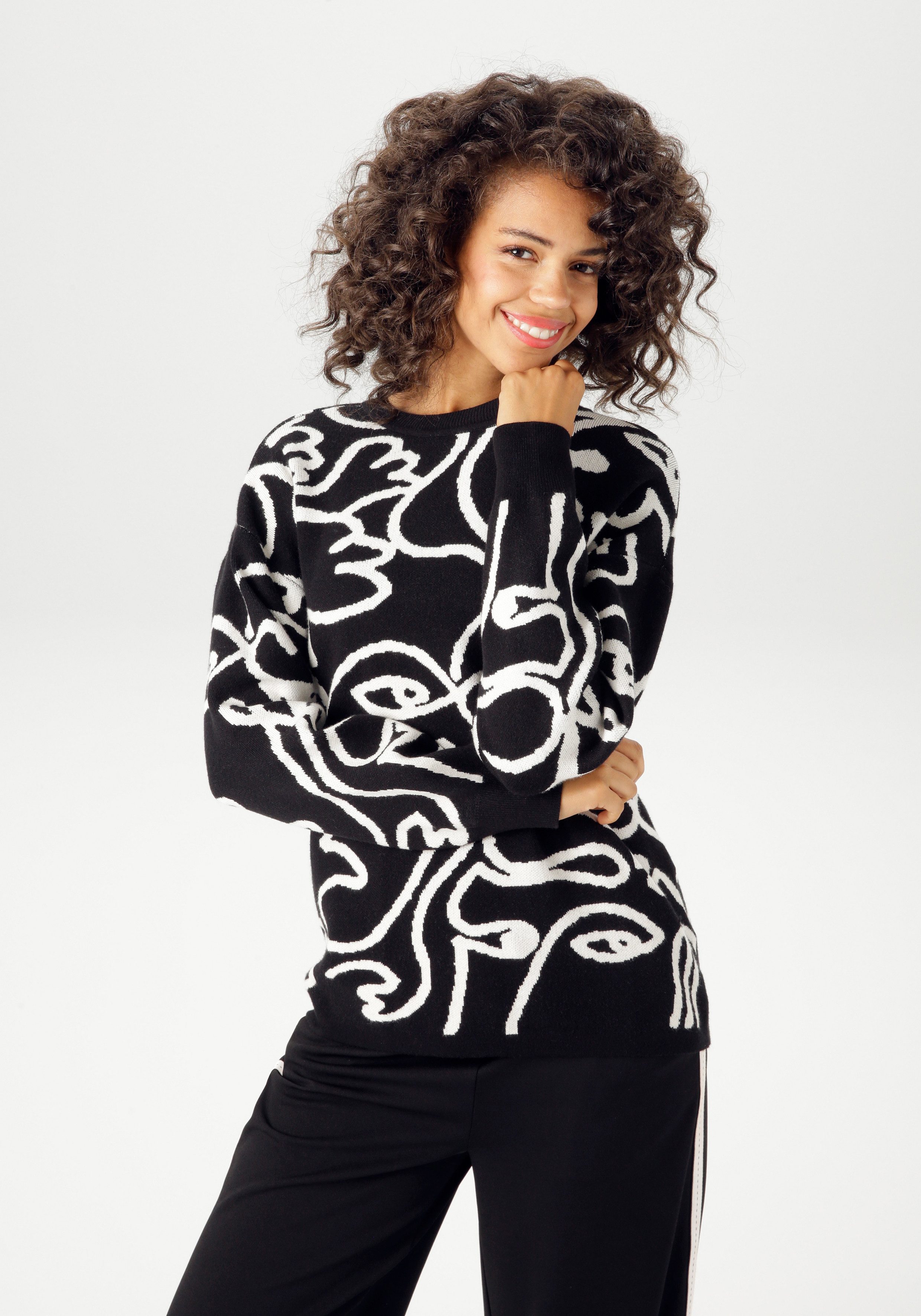 Aniston CASUAL Strickpullover mit fantasievollem, grafischen günstig online kaufen