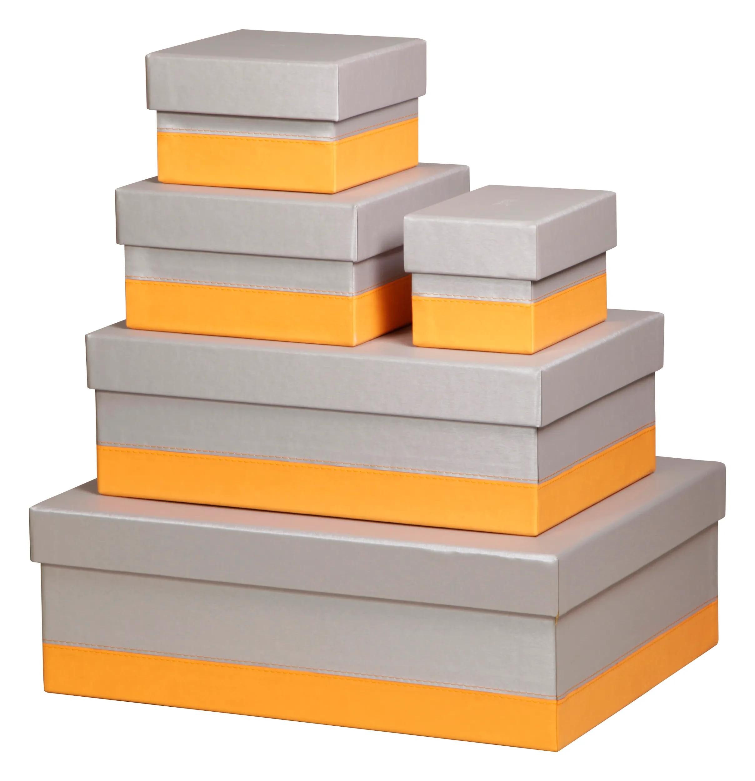 Rhodia Aufbewahrungsbox Set mit 5 Boxen aus Kunstleder 44x34x16cm - Silber 318881C, Box-Set ineinander stapelbar