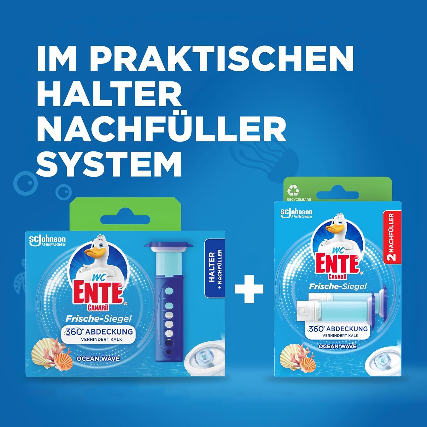 WC Ente Frische-Siegel Starter-Set inkl. 1 Nachfüller, Ocean Wave, 36 ml WC-Reiniger