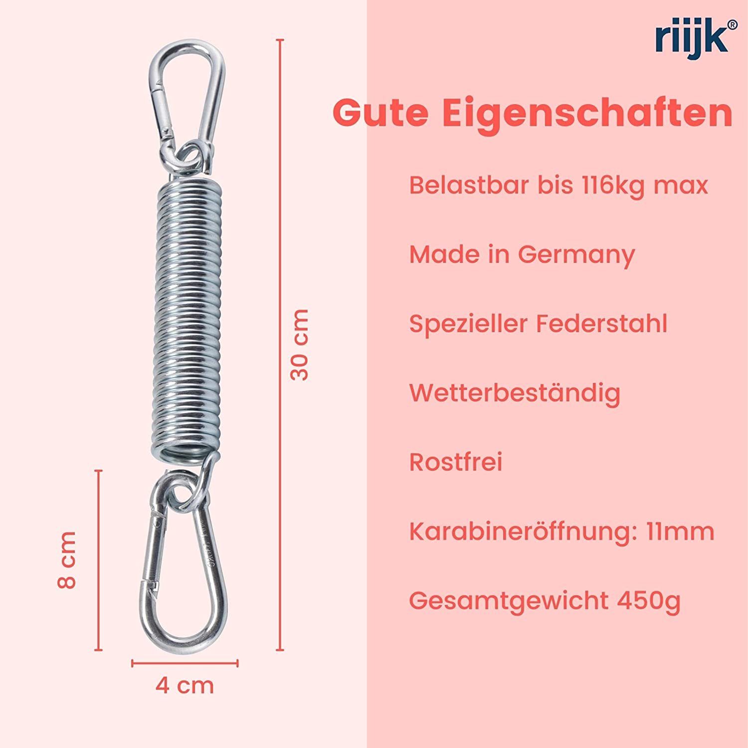 riijk Boxsackfeder Schwingfeder mit Karabiner, Schwingfeder für Hängesessel, Boxsack, Sonnensegel