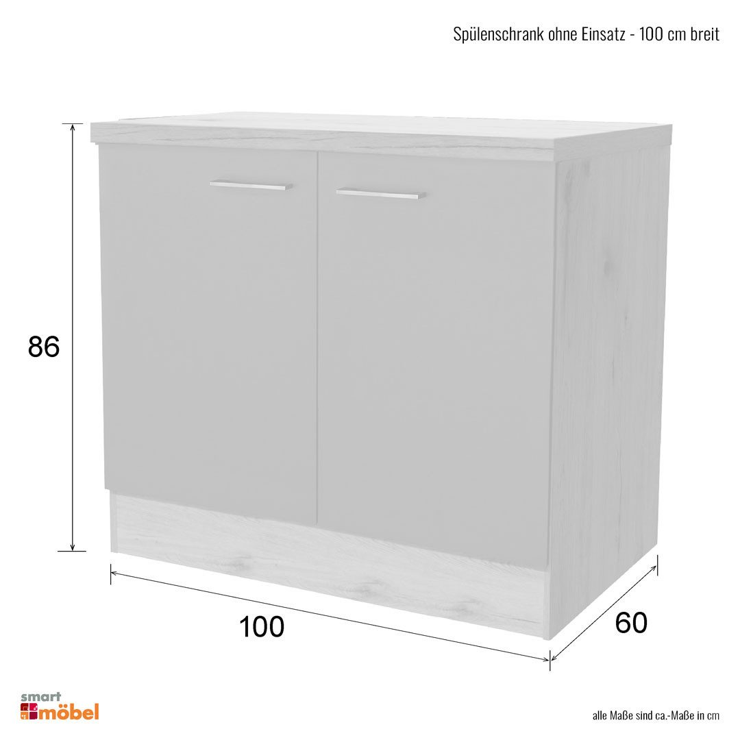 Flex-Well Spülenunterschrank Spülenunterschrank mit Arbeitsplatte - 100 cm breit - Hochglanz Weiß