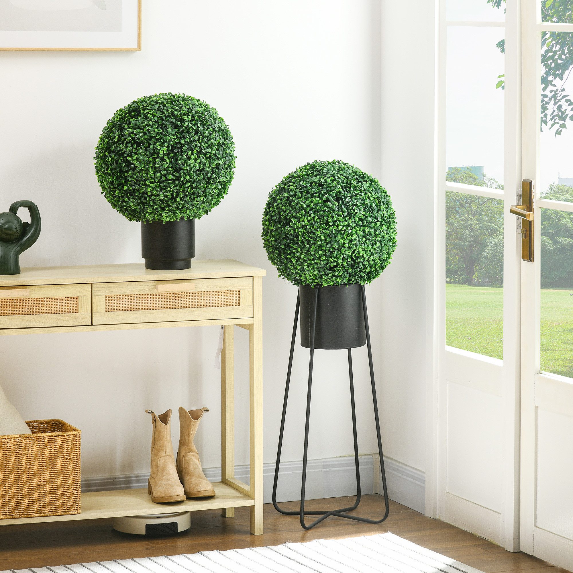 Kunstpflanze 2er-Set Künstliche Kugel, UV-beständig, Plastik Pflanzen im Topf Buchsbaum, HOMCOM, Höhe 40 cm, für Wohnzimmer Schlafzimmer Büro Garten moderne Dekoration Geschenk