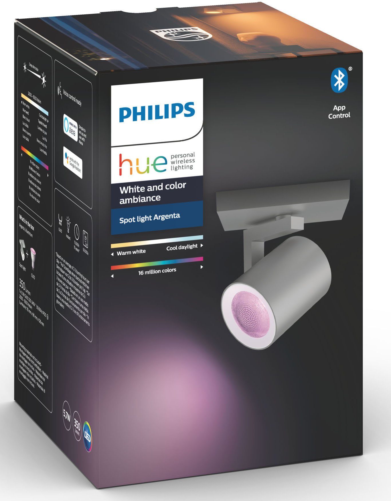 Argenta, Neutralweiß, Leuchtmittel Philips Tageslichtweiß, Hue Warmweiß Deckenspot Home, LED Extra-Warmweiß, Kaltweiß, Smart wechselbar,